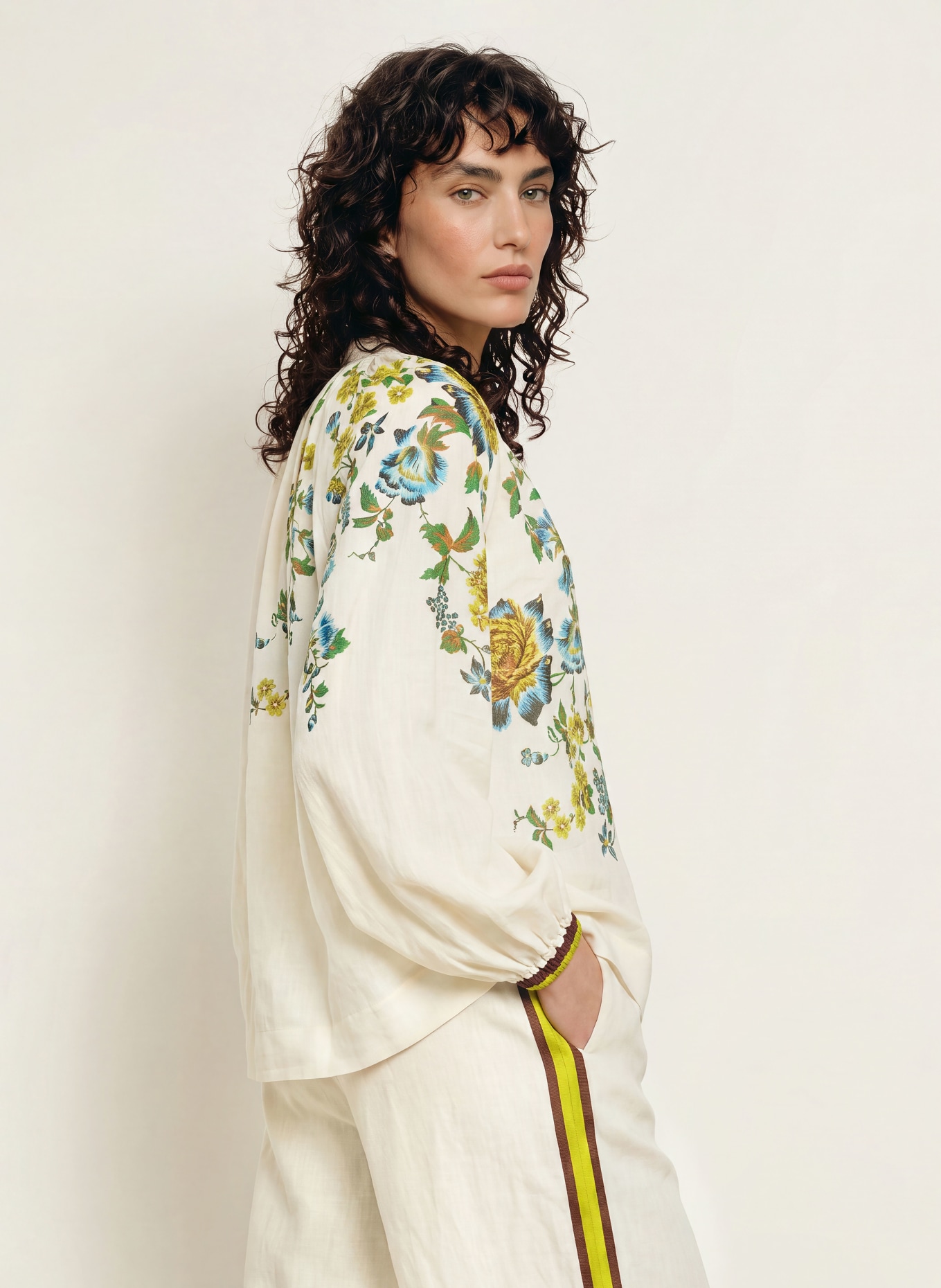 ALÉMAIS Blusenshirt PHYLLIS: ECRU / GRÜN / BLAU