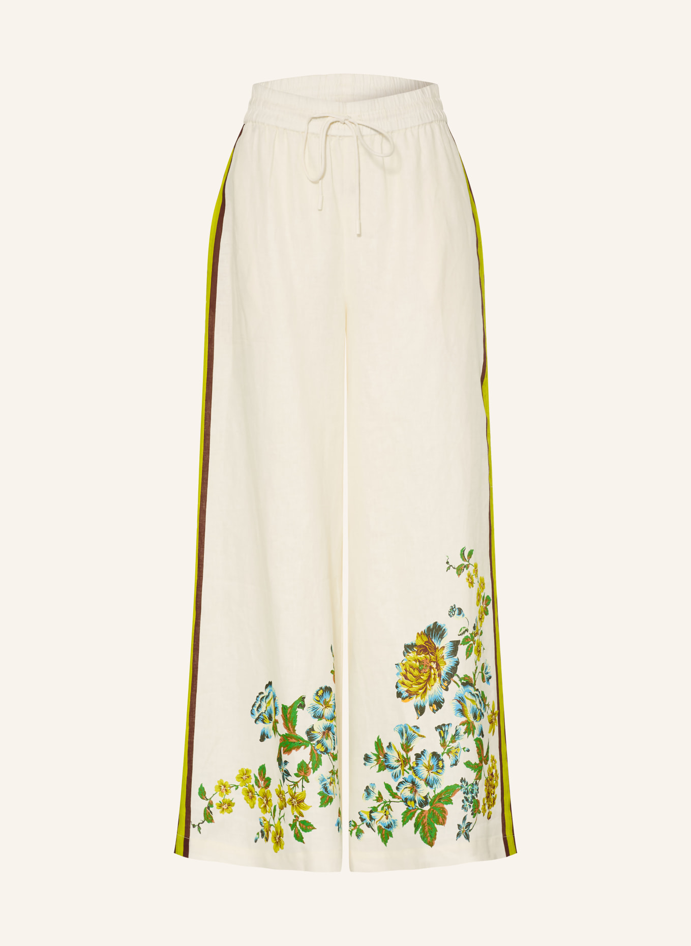 ALÉMAIS Leinenhose PHYLLIS mit Galonstreifen: CREME / BRAUN / NEONGRÜN