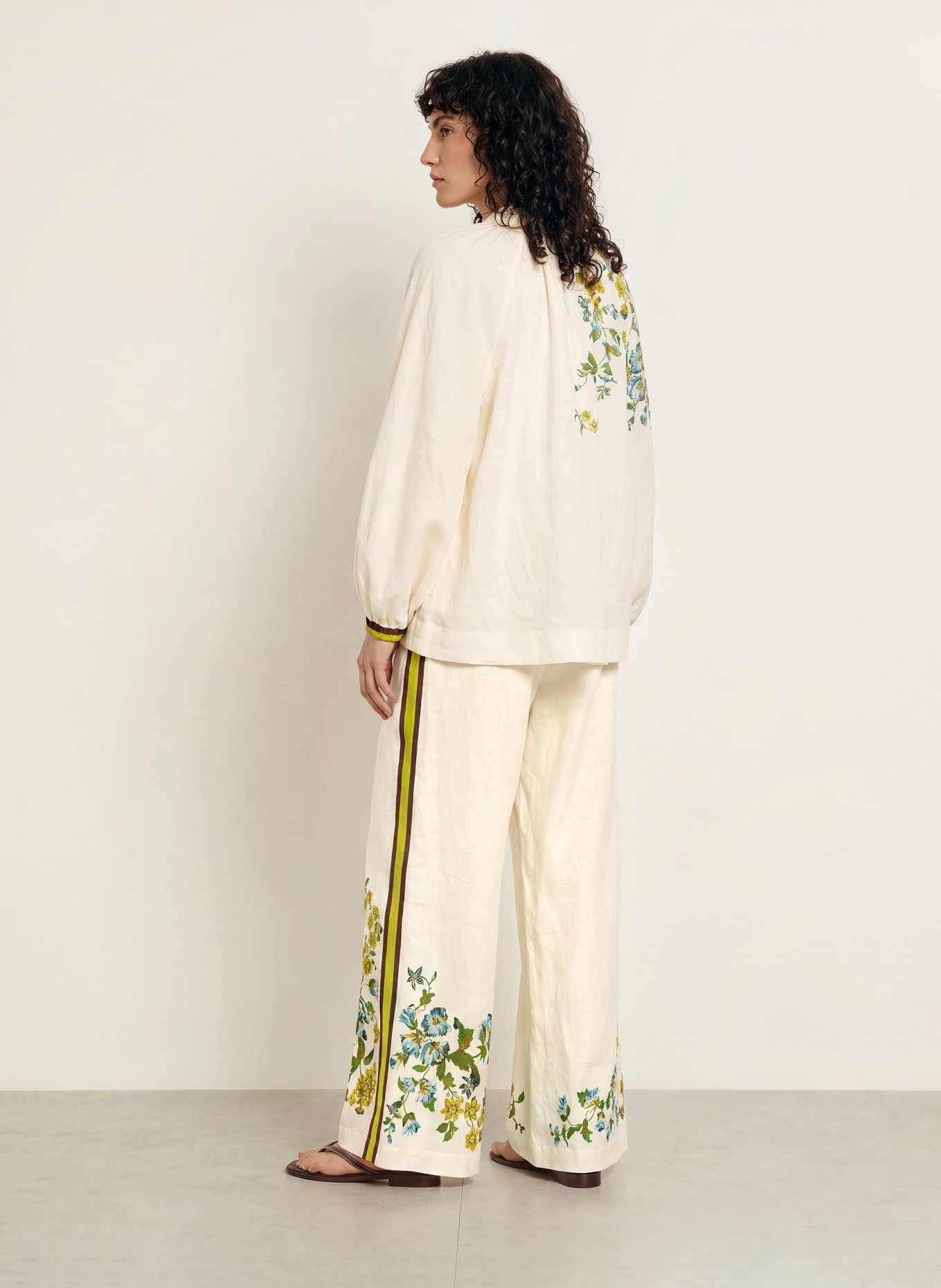 ALÉMAIS Leinenhose PHYLLIS mit Galonstreifen: CREME / BRAUN / NEONGRÜN