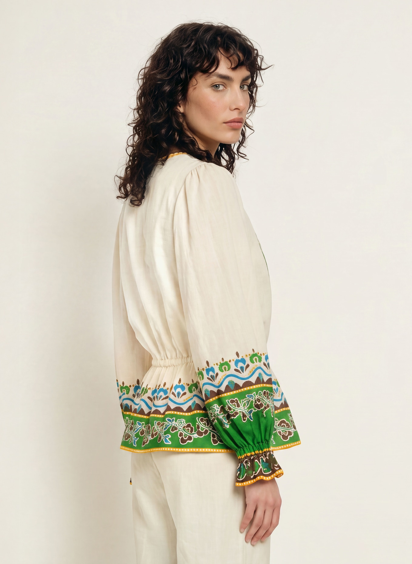 ALÉMAIS Blusenshirt BRIDGETTE: CREME / GRÜN / BLAU