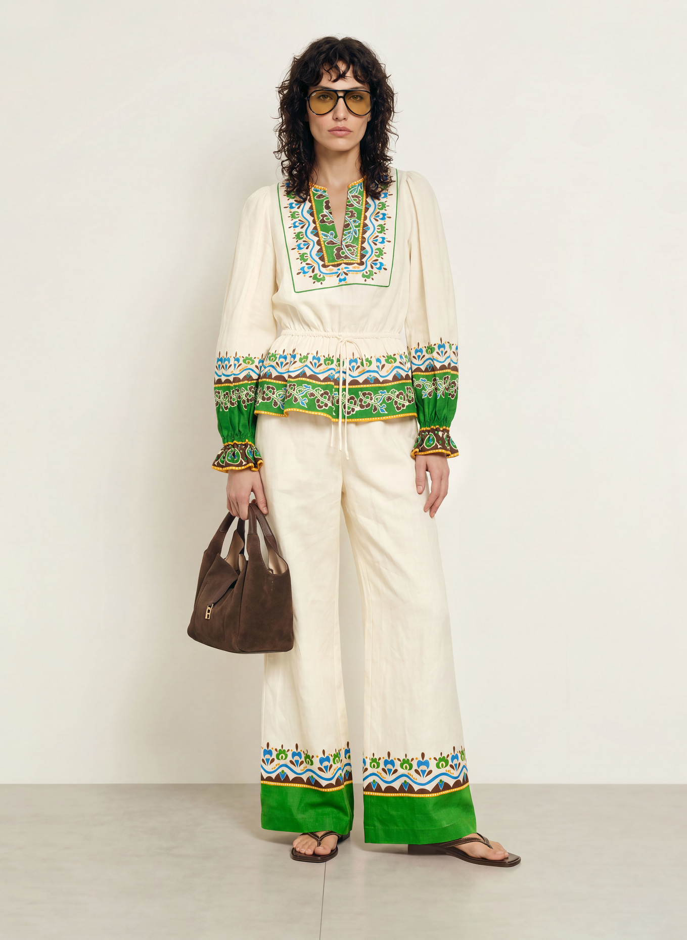 ALÉMAIS Broek BRIDGETTE: CRÈME / GROEN / BLAUW
