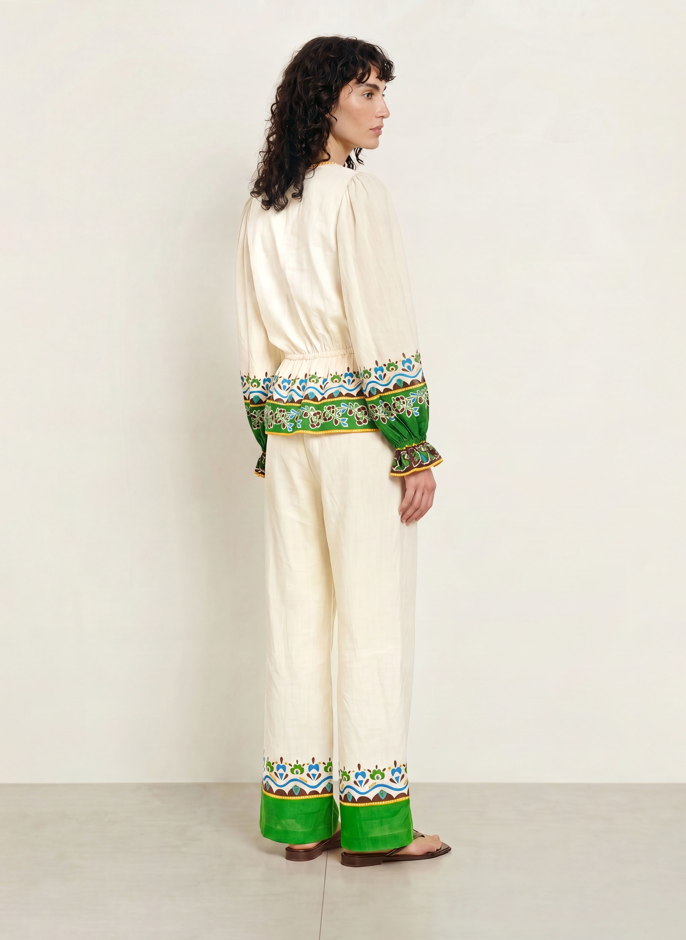 ALÉMAIS Broek BRIDGETTE: CRÈME / GROEN / BLAUW