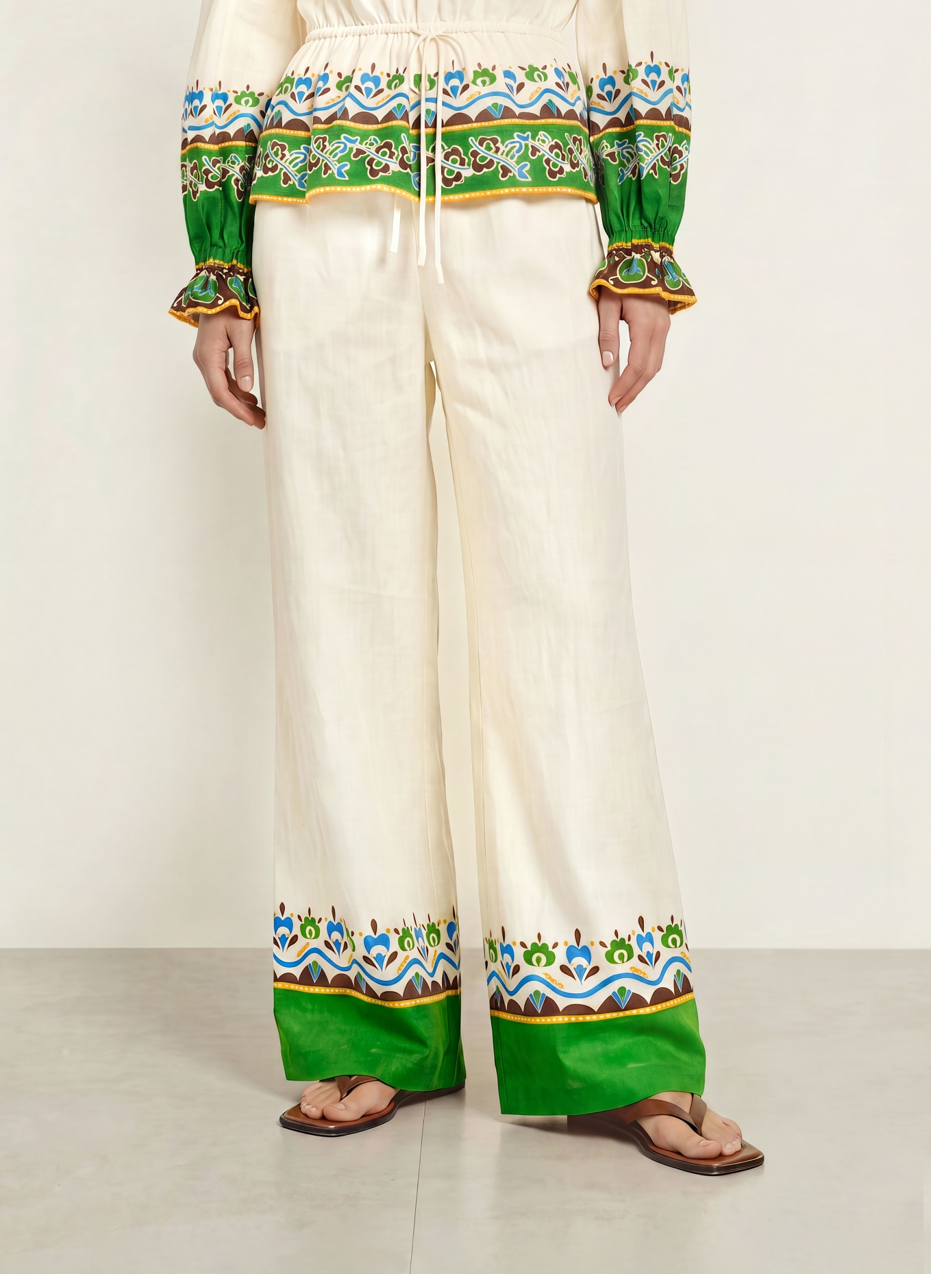 ALÉMAIS Broek BRIDGETTE: CRÈME / GROEN / BLAUW