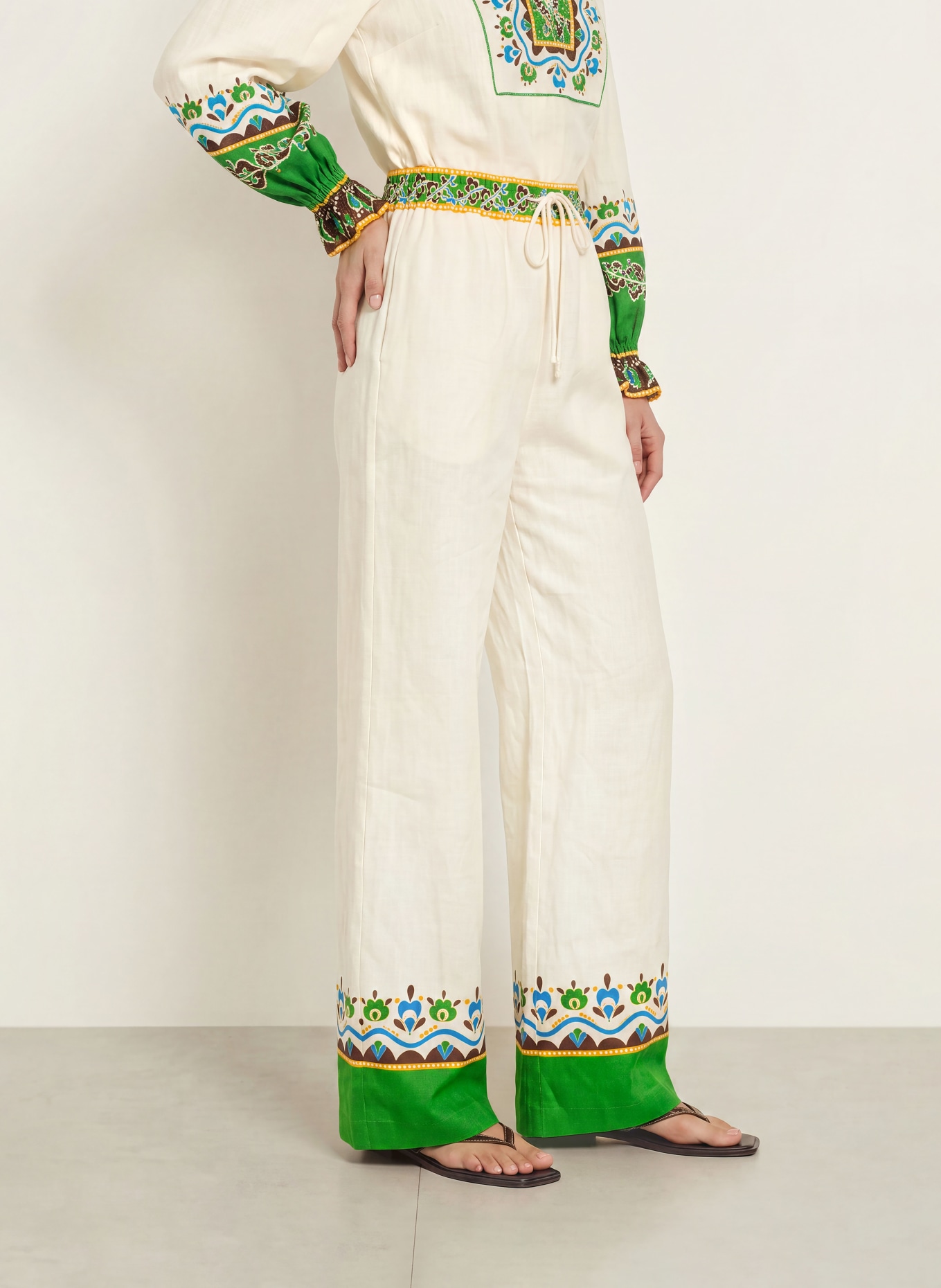ALÉMAIS Broek BRIDGETTE: CRÈME / GROEN / BLAUW