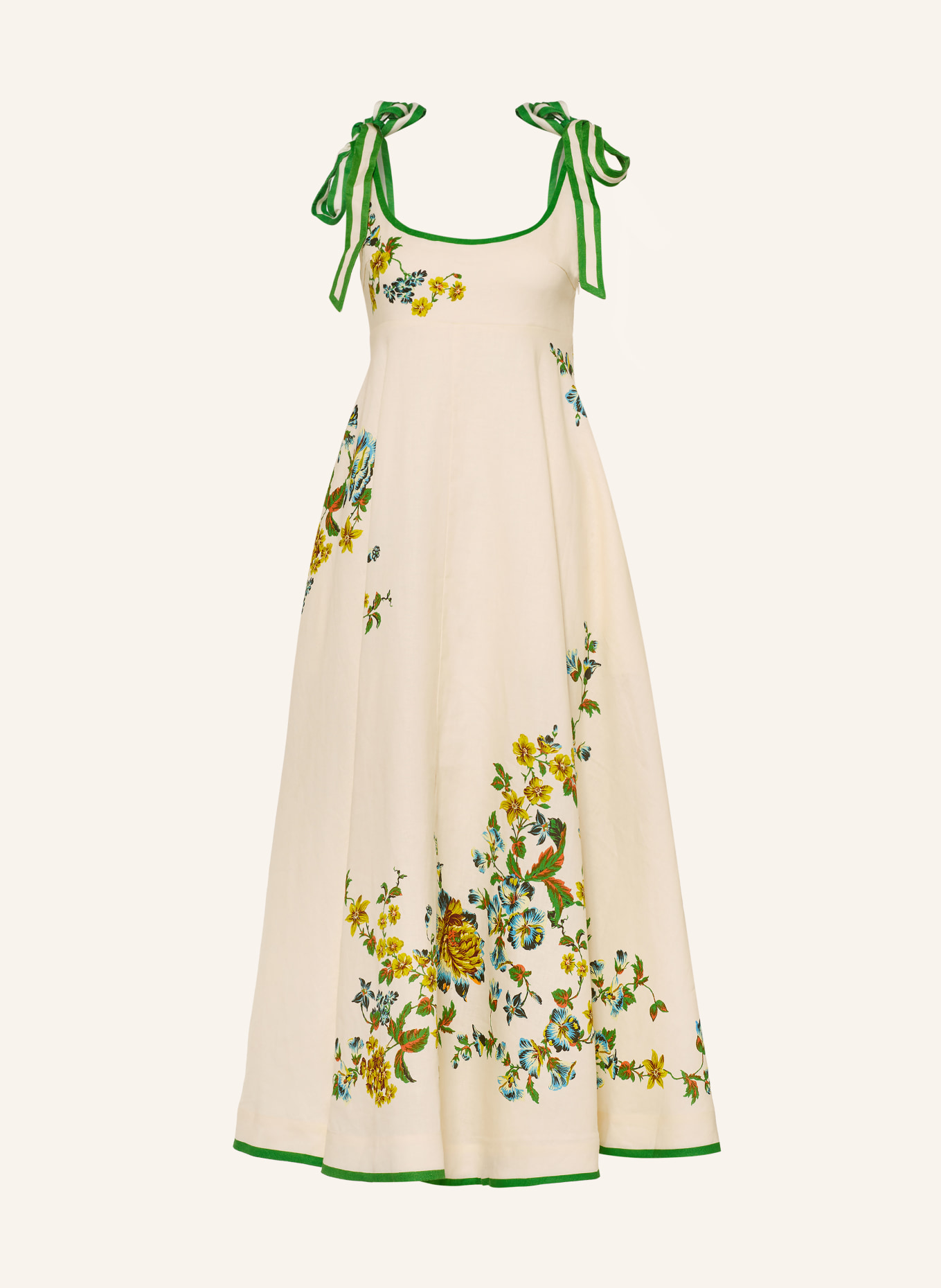 ALÉMAIS PHYLLIS Linen Dress: CREAM / GREEN / LIGHT BLUE