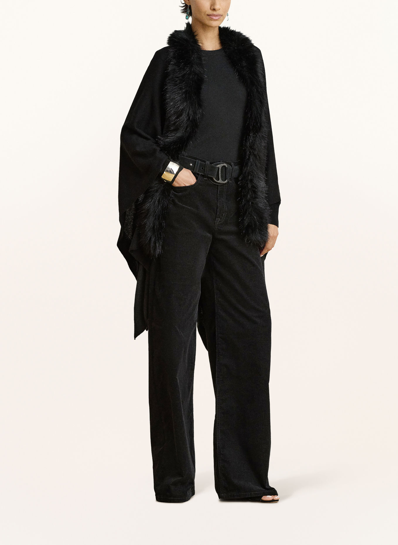 LAUREN RALPH LAUREN Cape met kunstbont: ZWART
