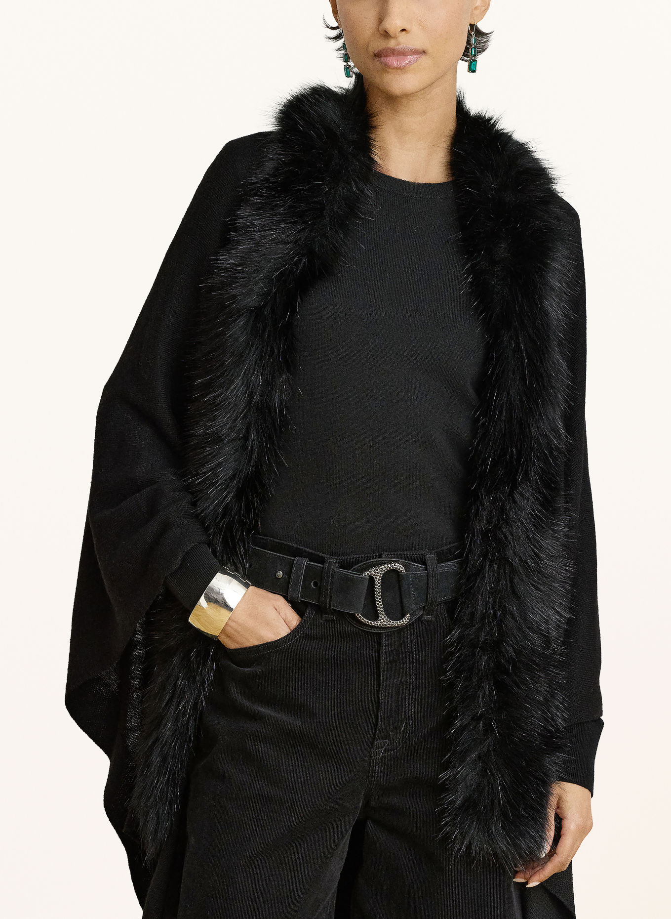 LAUREN RALPH LAUREN Cape met kunstbont: ZWART