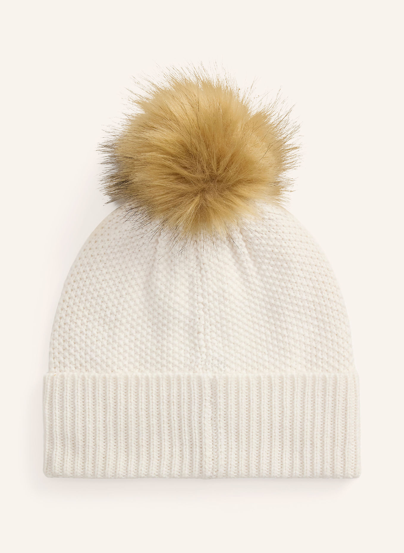 LAUREN RALPH LAUREN Mütze mit Kunstfell: CREME / HELLBRAUN