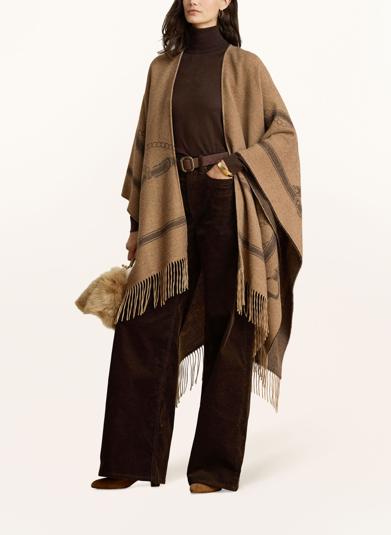 LAUREN RALPH LAUREN Cape aus Jacquard: CAMEL / BRAUN
