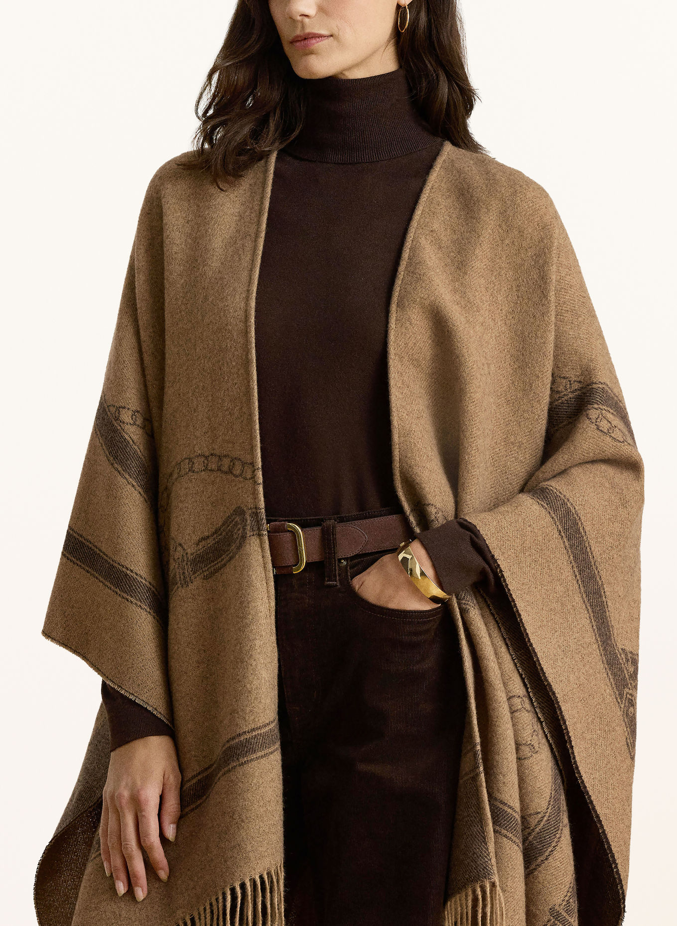 LAUREN RALPH LAUREN Cape aus Jacquard: CAMEL / BRAUN