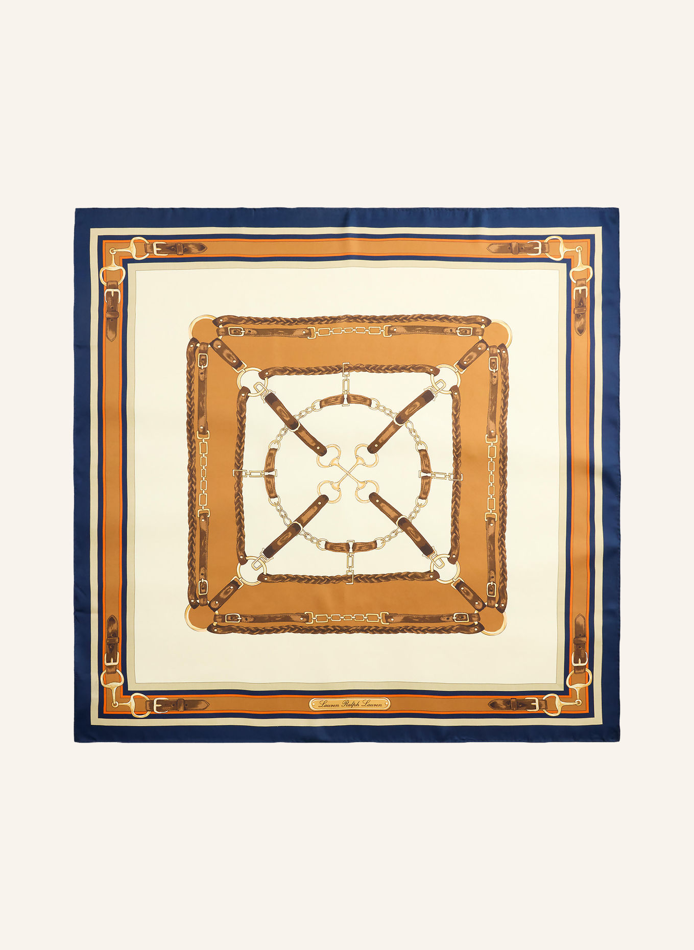 LAUREN RALPH LAUREN Seidentuch: BEIGE / COGNAC / DUNKELBLAU