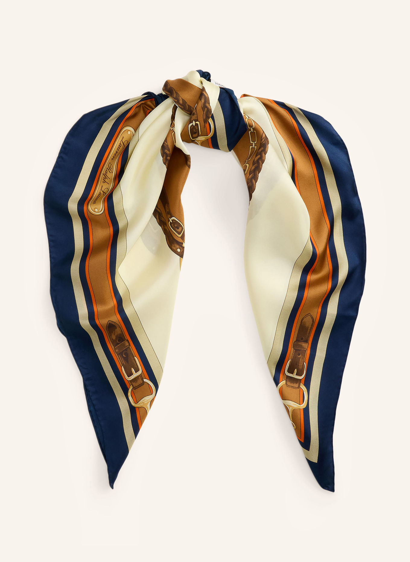 LAUREN RALPH LAUREN Seidentuch: BEIGE / COGNAC / DUNKELBLAU