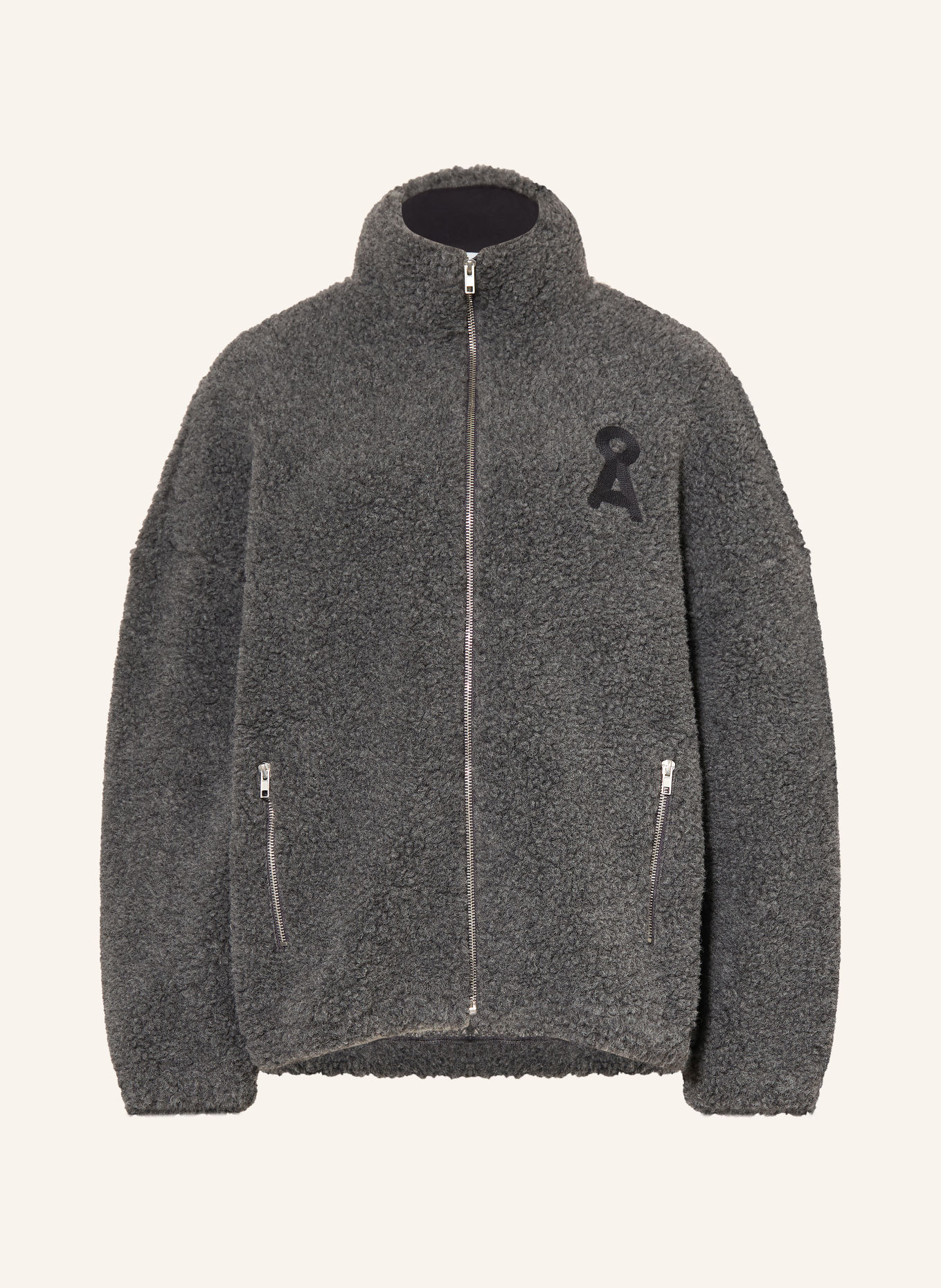ARMEDANGELS Teddyfell-Jacke: GRAU / SCHWARZ