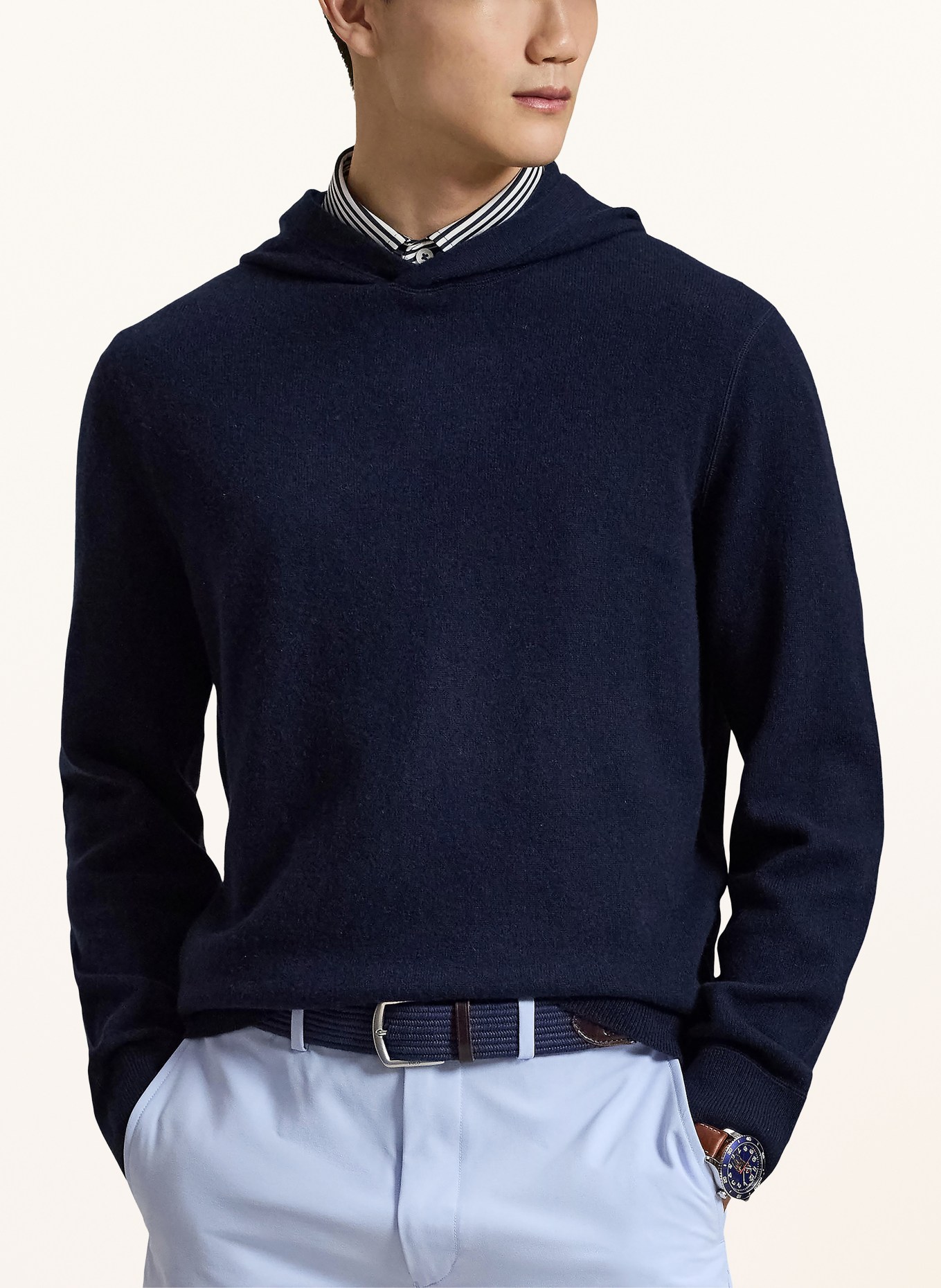 RLX RALPH LAUREN Hanorac cu glugă din cașmir: ALBASTRU ÎNCHIS