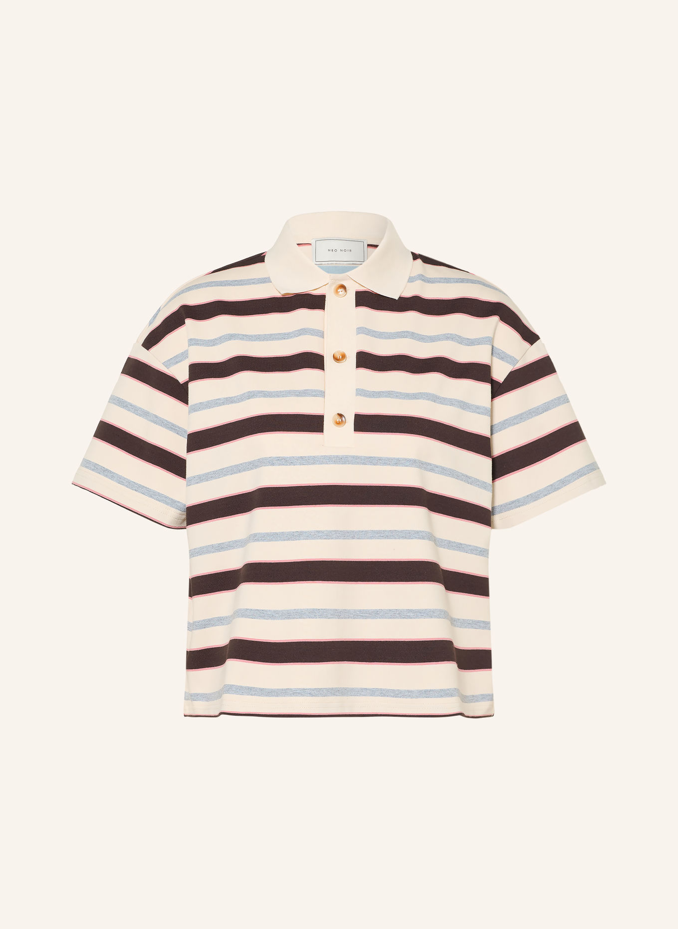 NEO NOIR VENNERA Jersey polo shirt: CREAM / DARK BROWN / GRAY