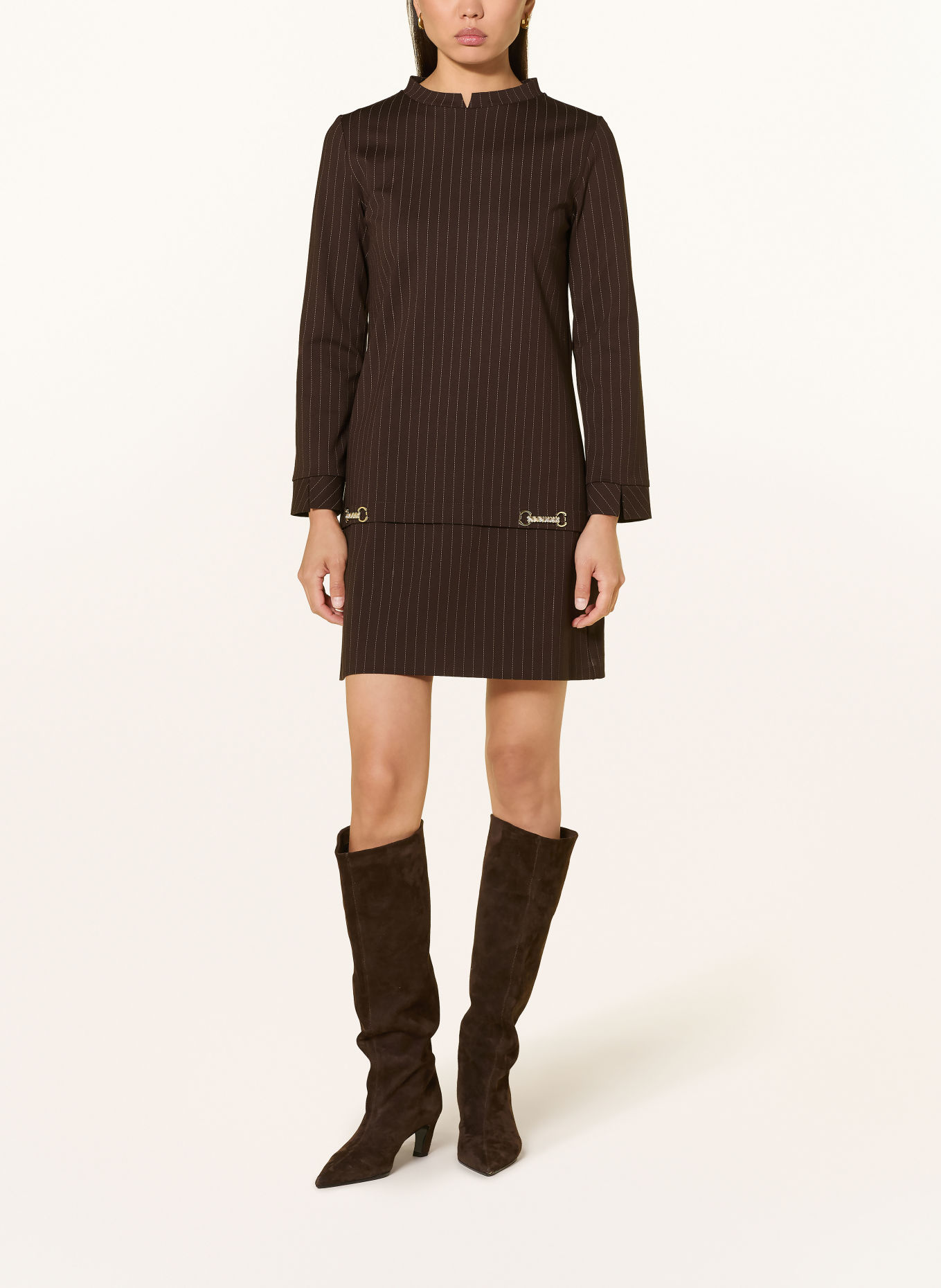 Ana Alcazar Dress: DARK BROWN / WHITE