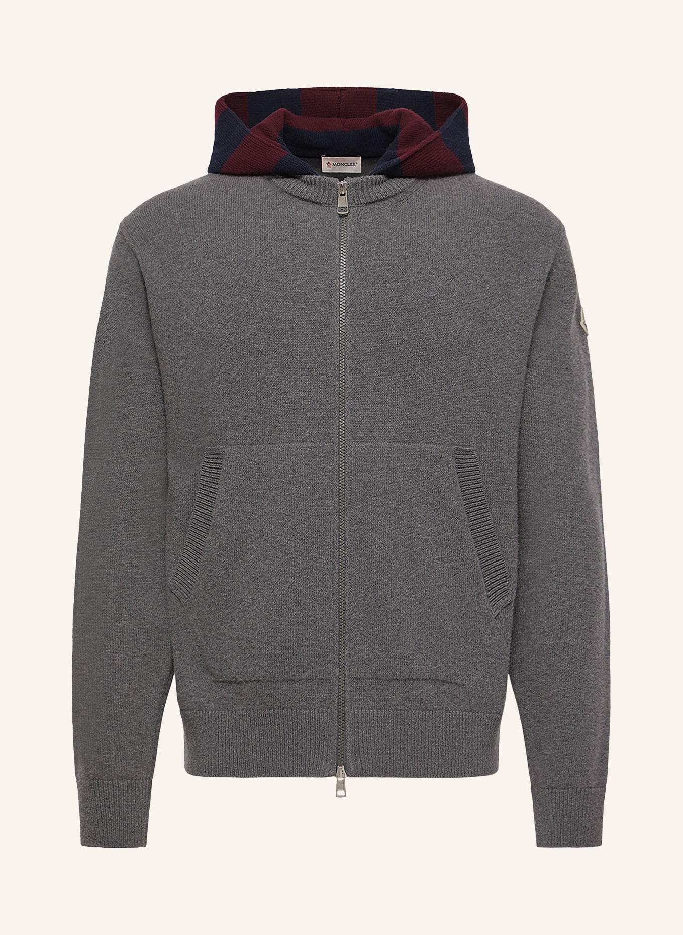 MONCLER Strickjacke: GRAU / DUNKELROT / DUNKELBLAU