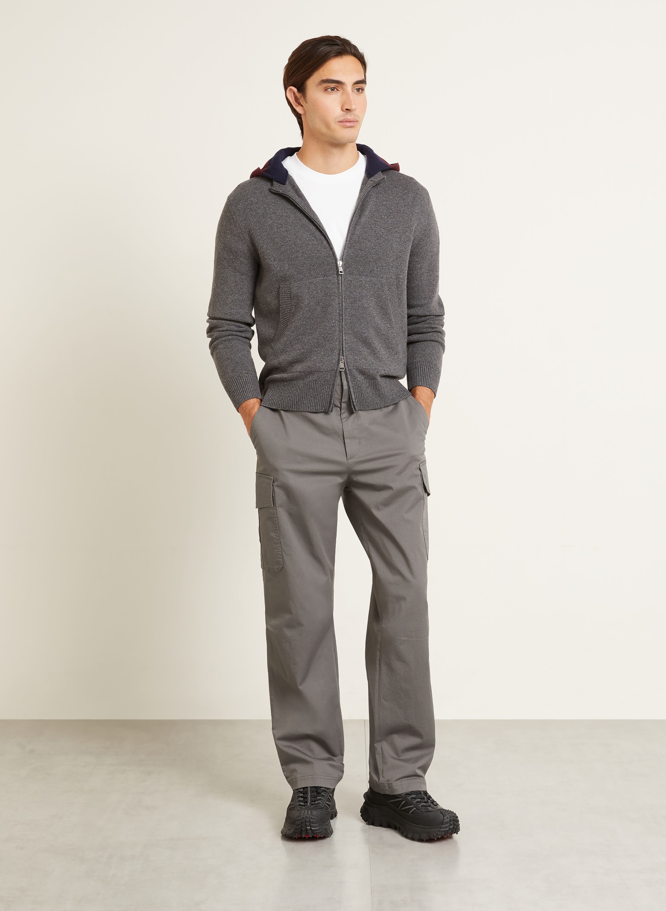 MONCLER Strickjacke: GRAU / DUNKELROT / DUNKELBLAU