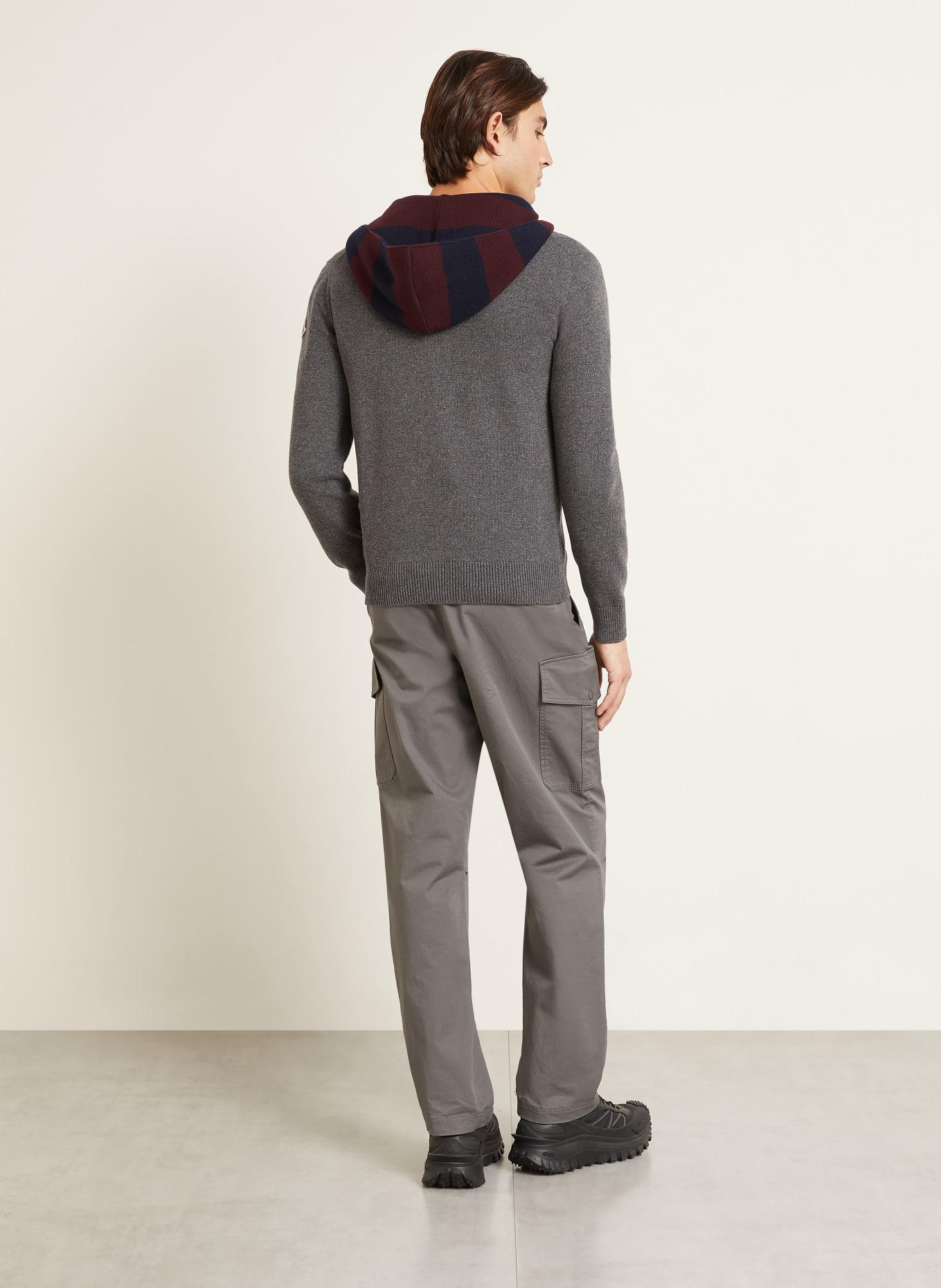 MONCLER Strickjacke: GRAU / DUNKELROT / DUNKELBLAU