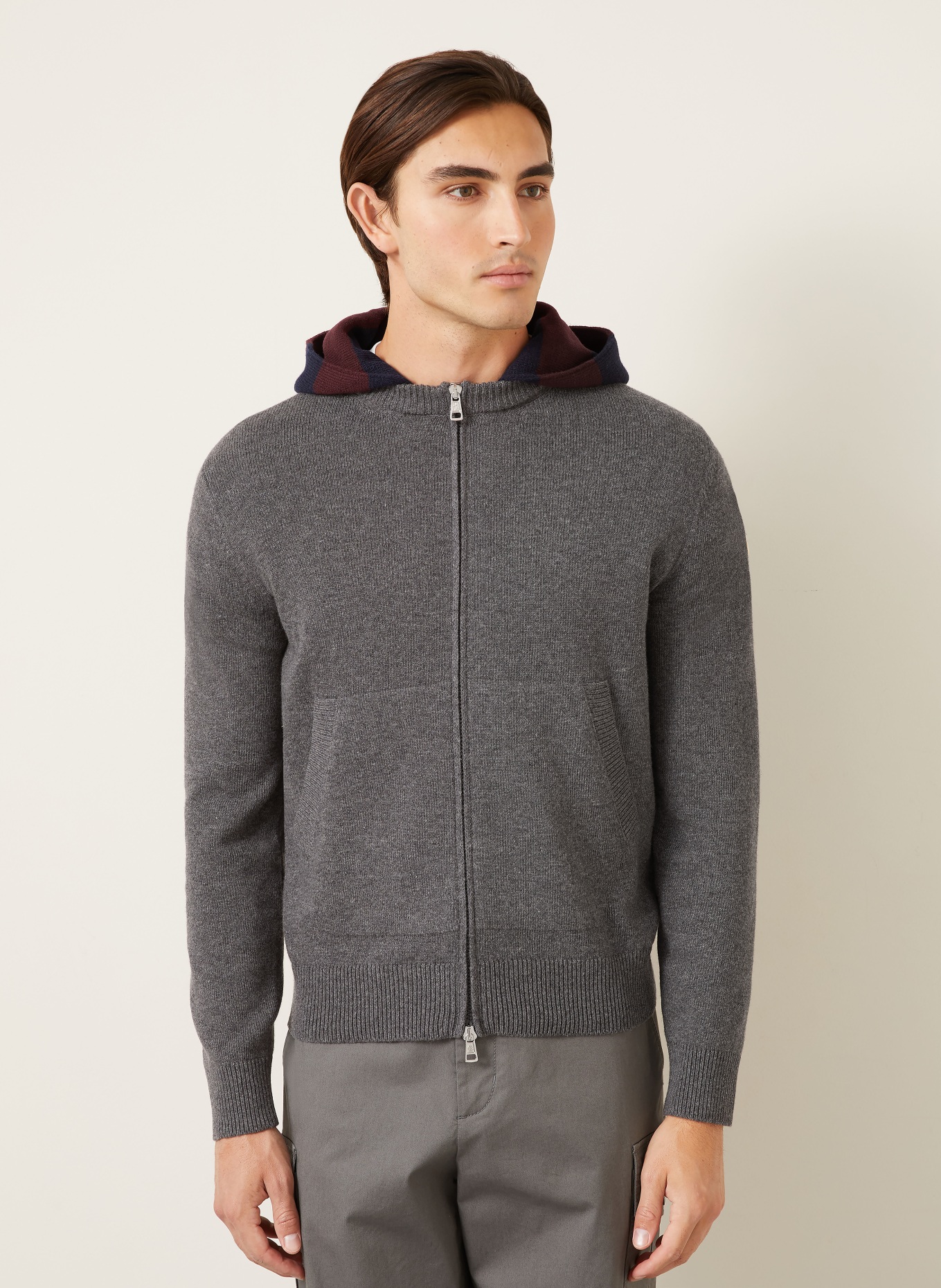 MONCLER Strickjacke: GRAU / DUNKELROT / DUNKELBLAU