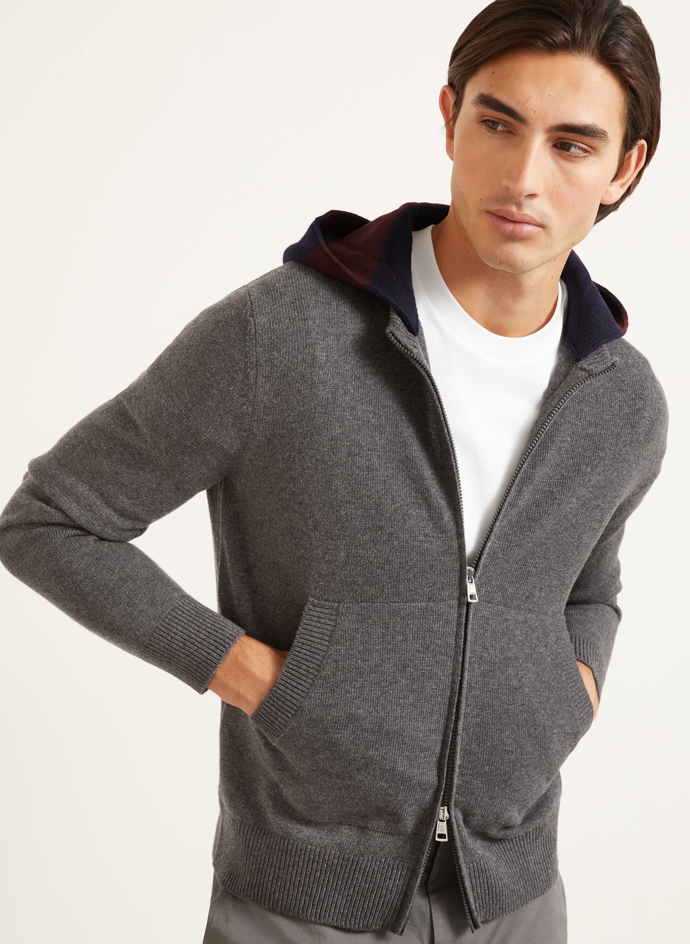 MONCLER Strickjacke: GRAU / DUNKELROT / DUNKELBLAU