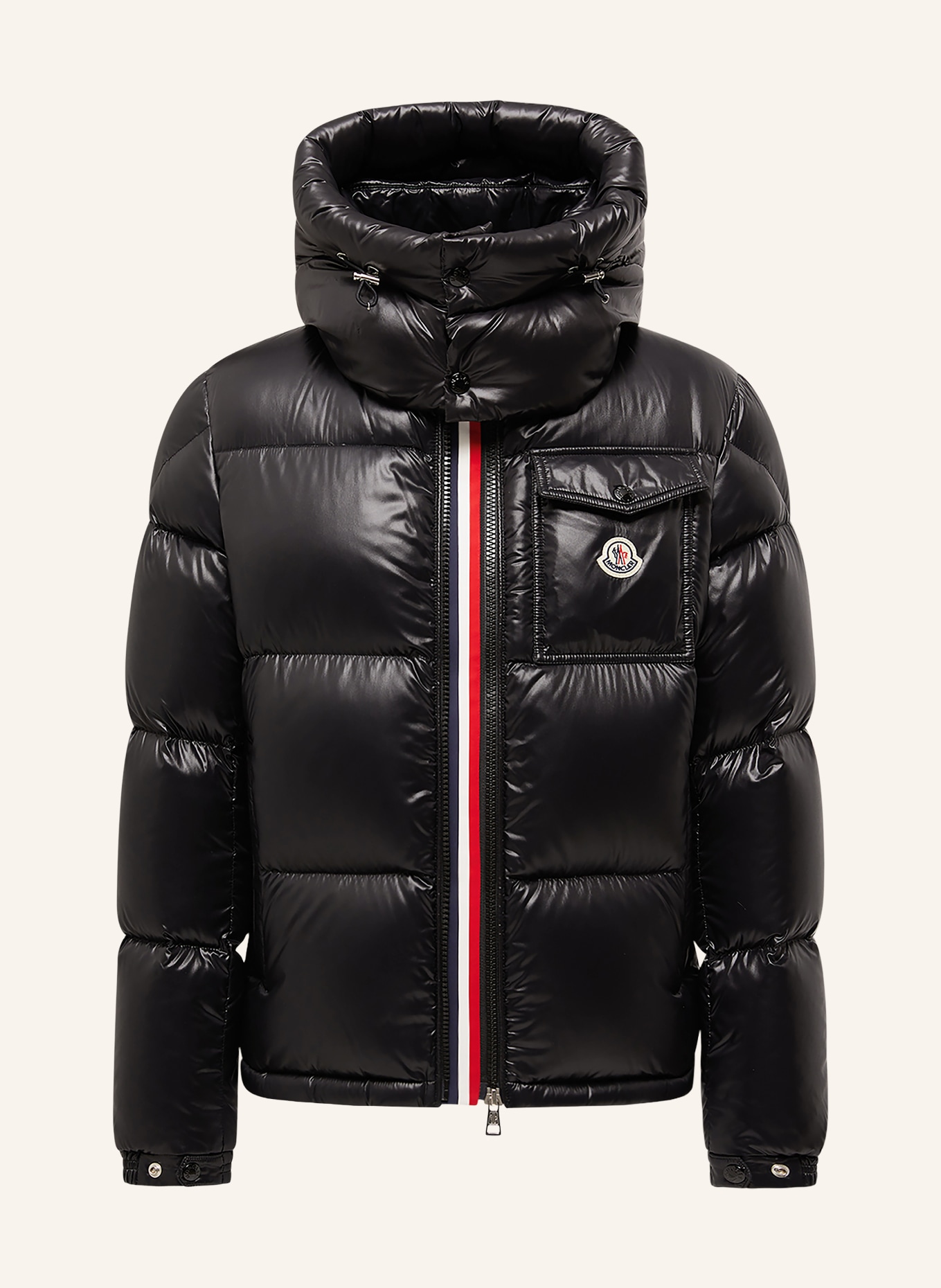 MONCLER Daunenjacke MONTBELIARD mit abnehmbarer Kapuze: SCHWARZ / ROT / WEISS