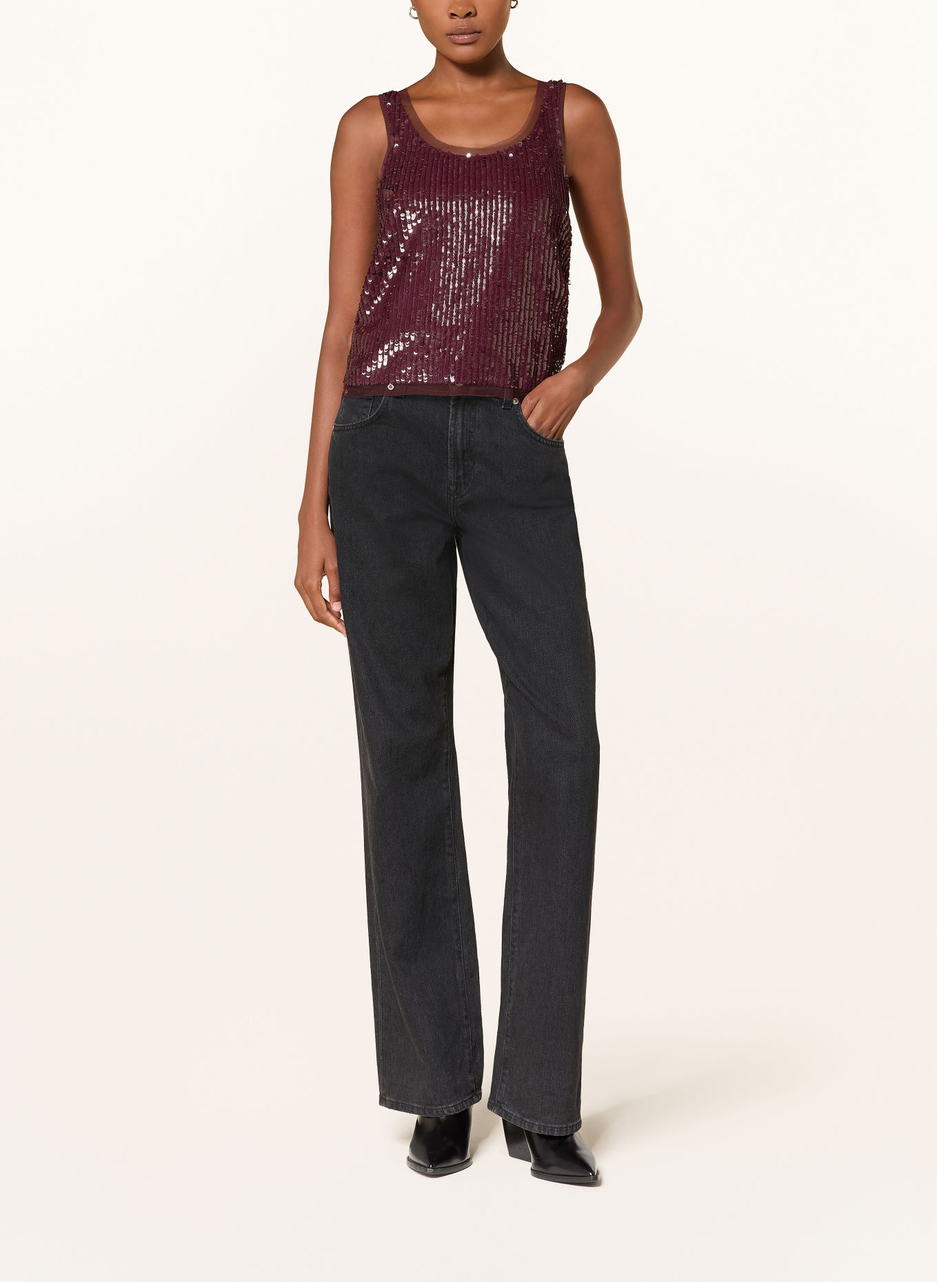 BOSS BYCOLE top with sequins: DARK RED
