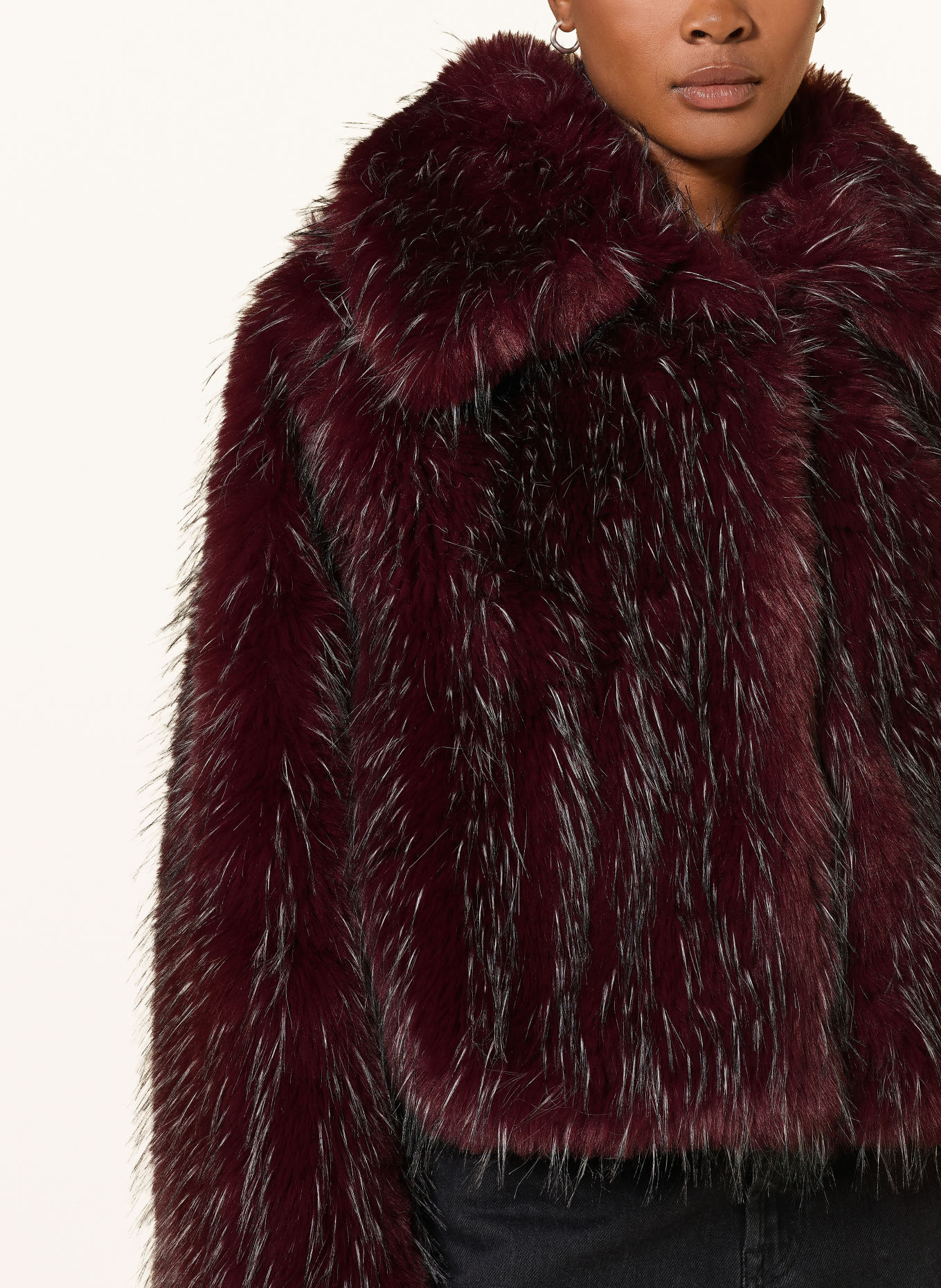 BOSS Veste en fausse fourrure CEFURA: ROUGE FONCÉ / BLANC / NOIR