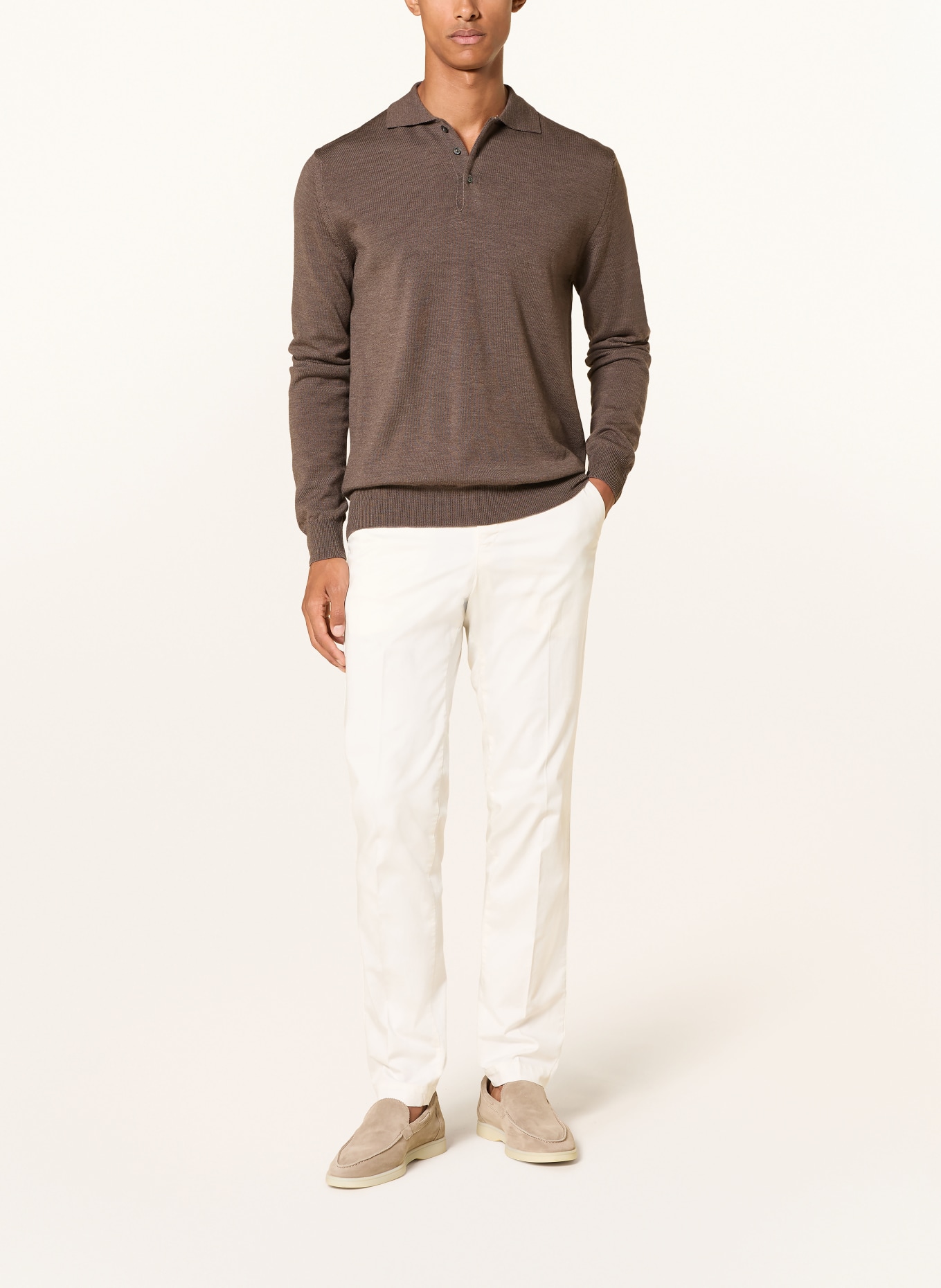 Aurélien Gebreid poloshirt van merinowol: BRUIN