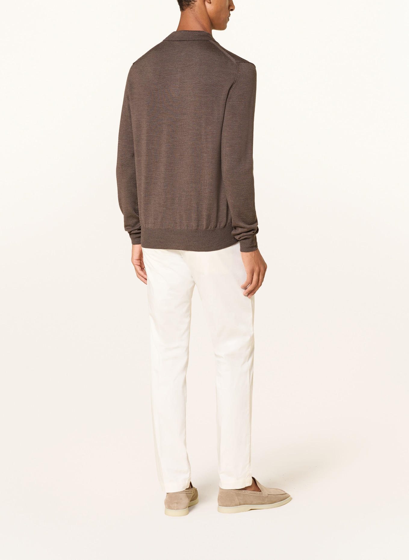 Aurélien Gebreid poloshirt van merinowol: BRUIN