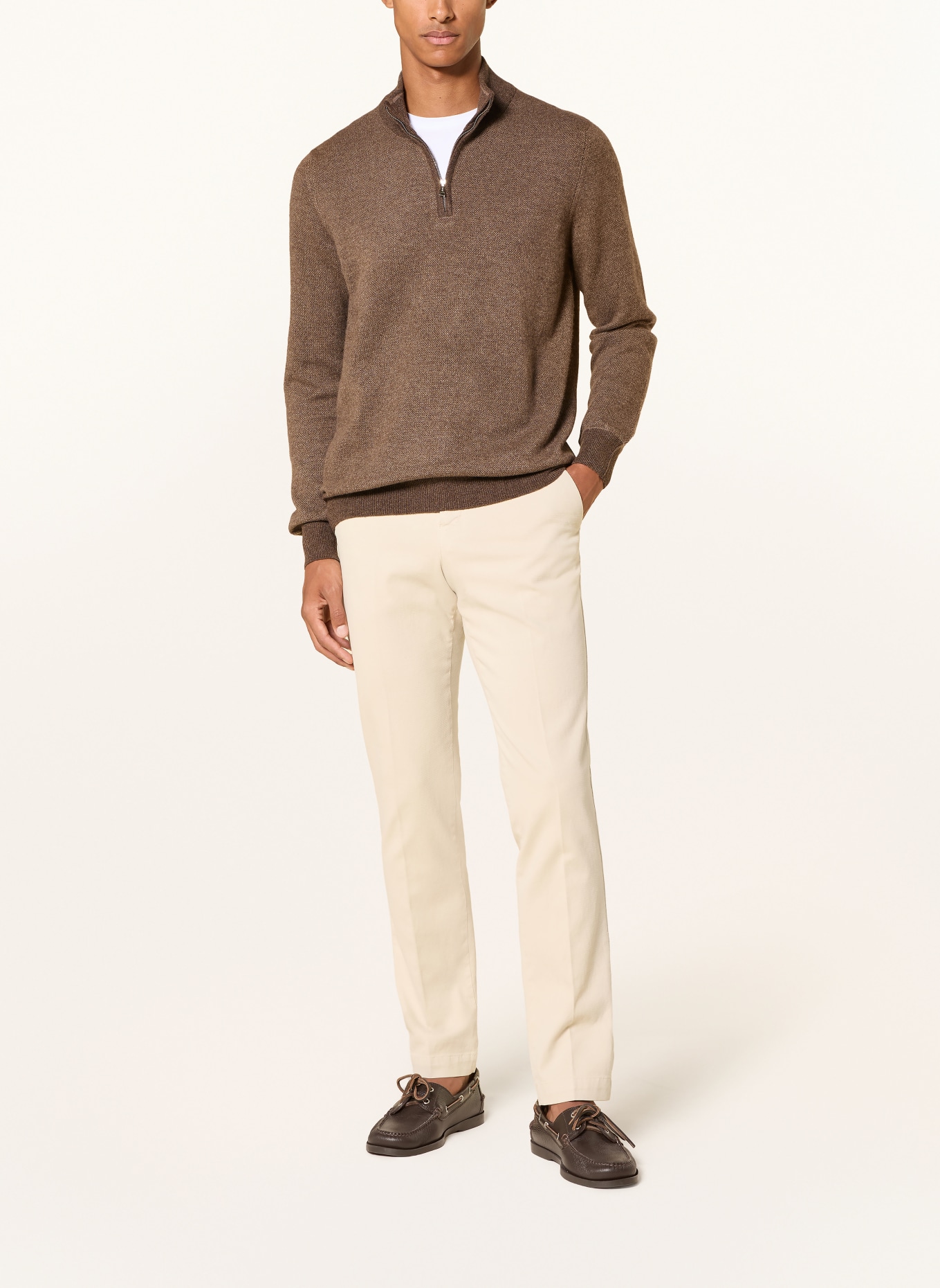 Aurélien Cashmere Half-zip sweater: BROWN / DARK BROWN