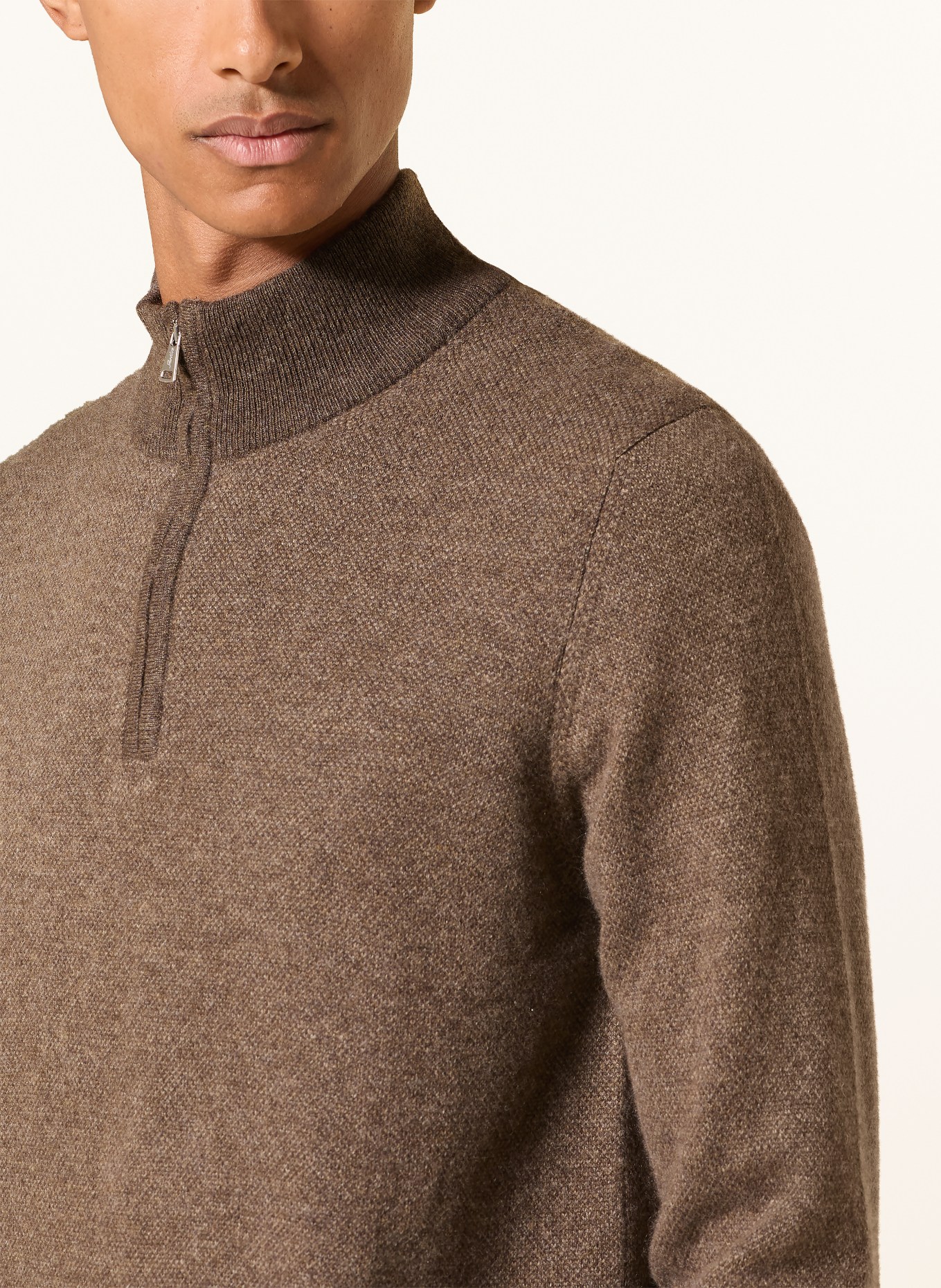 Aurélien Cashmere Half-zip sweater: BROWN / DARK BROWN