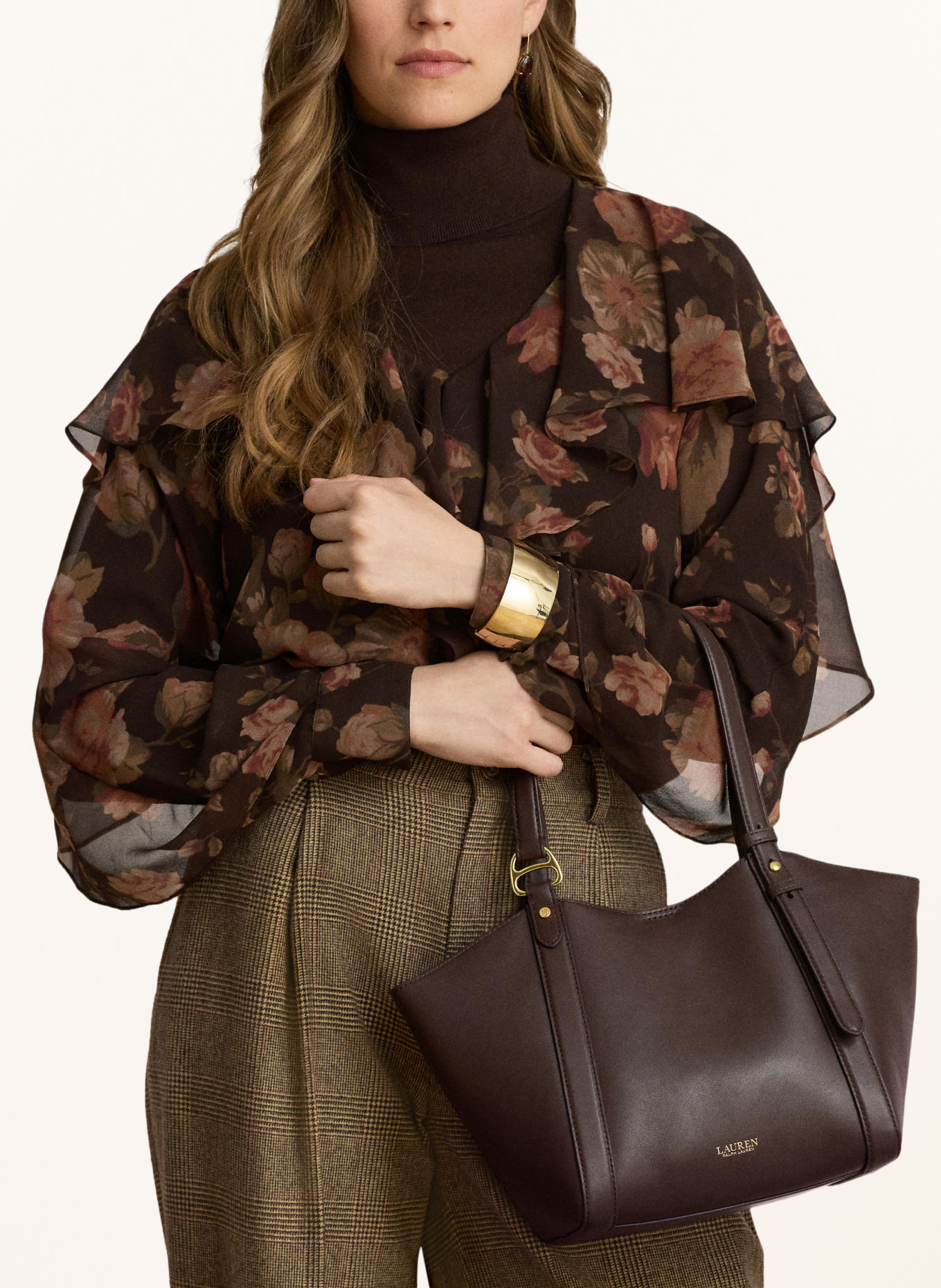 LAUREN RALPH LAUREN TASHA Handbag: DARK BROWN / GOLD
