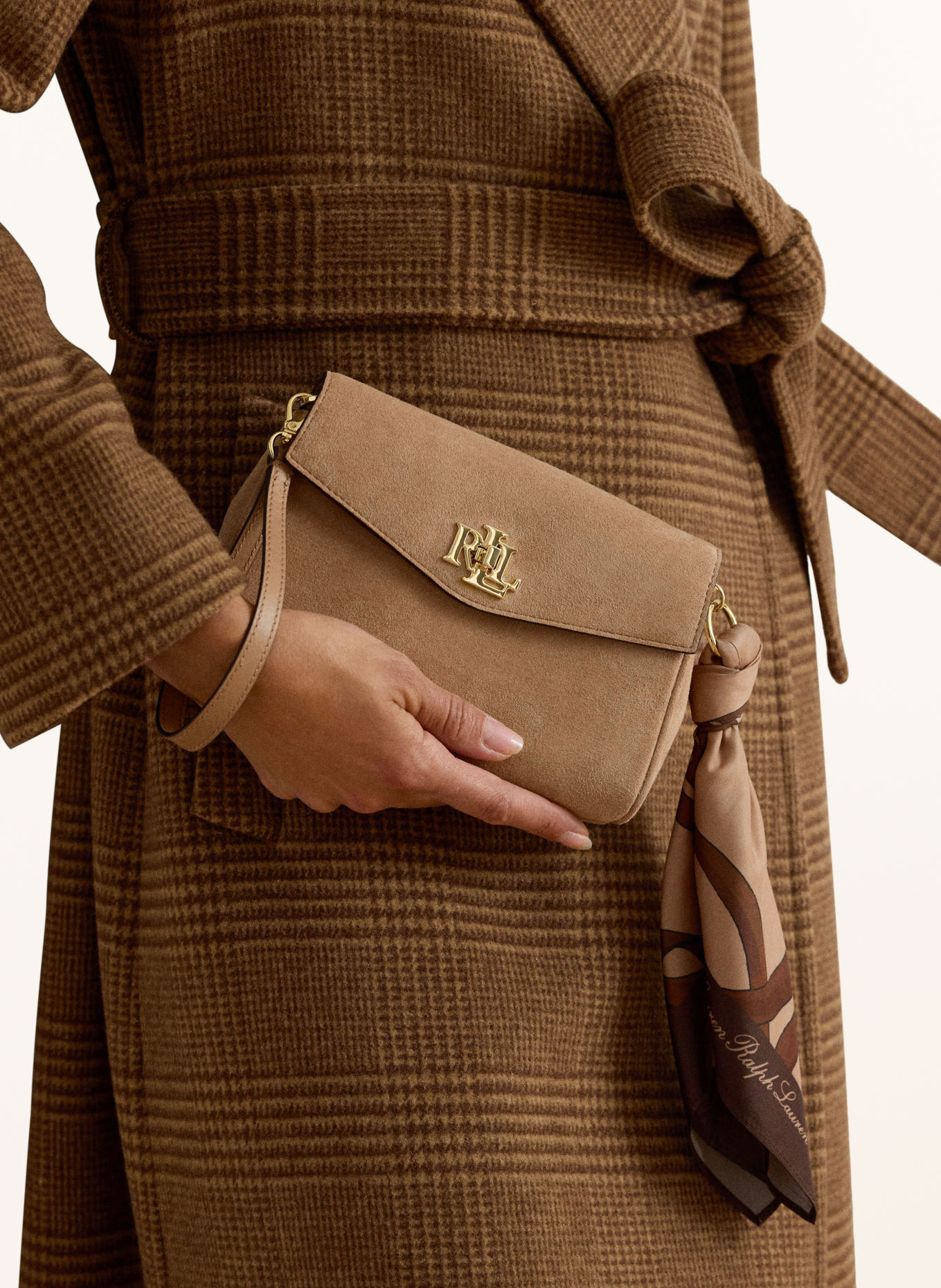 LAUREN RALPH LAUREN Umhängetasche: HELLBRAUN / GOLD