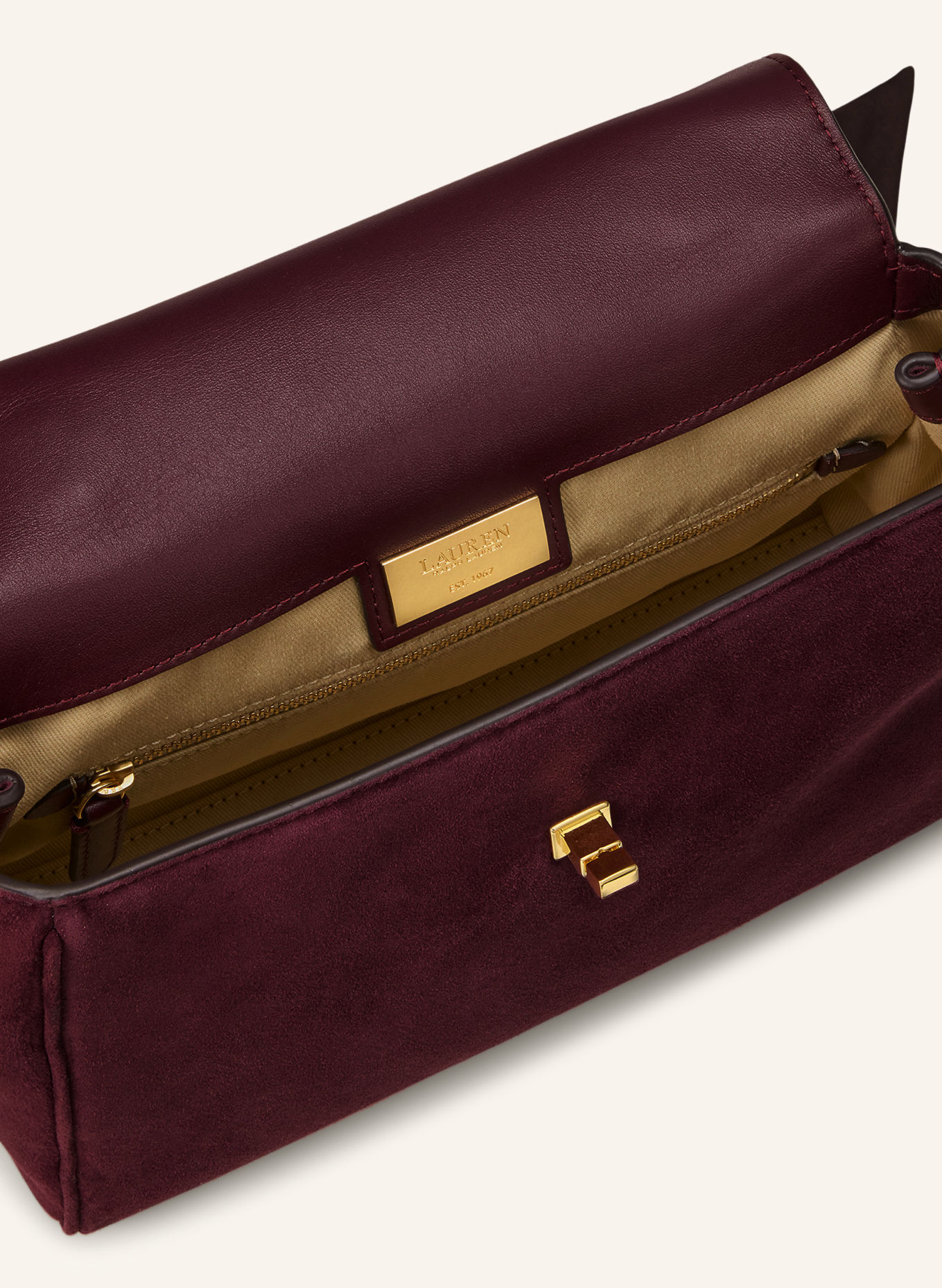 LAUREN RALPH LAUREN Handtas FARRAH SMALL: DONKERROOD / GOUD