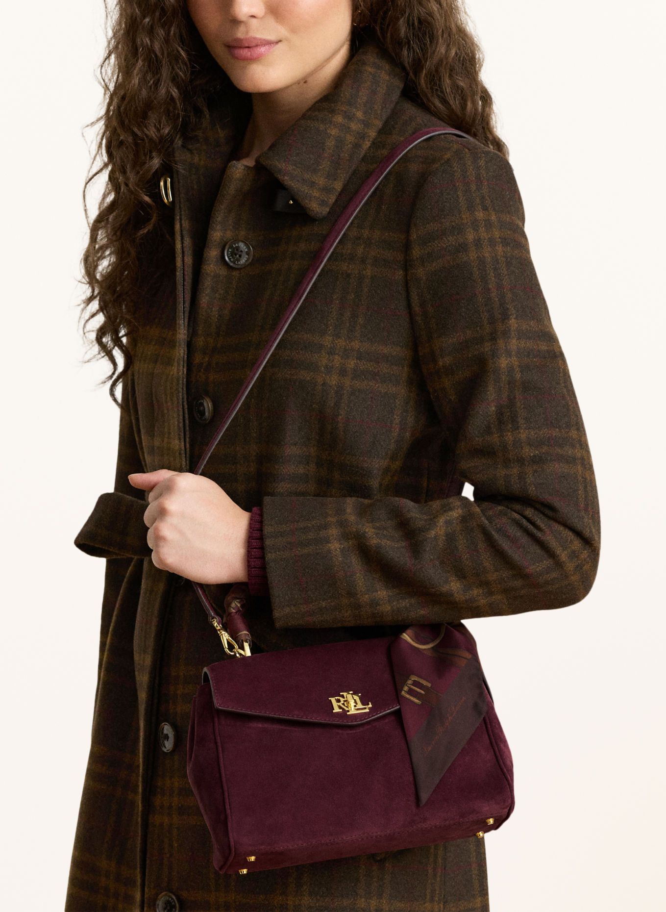 LAUREN RALPH LAUREN Handtas FARRAH SMALL: DONKERROOD / GOUD
