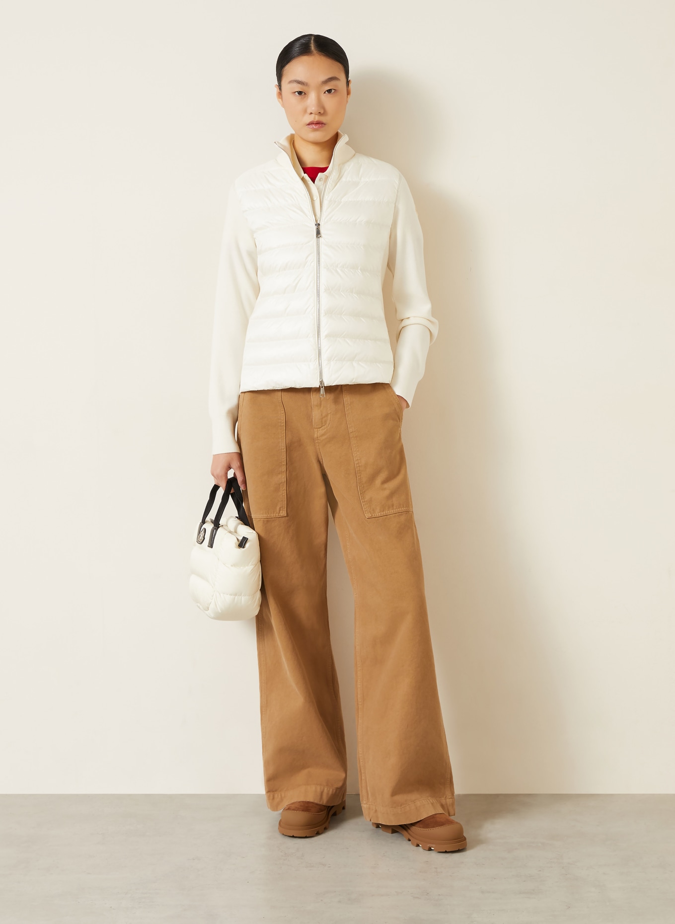 MONCLER Lightweight-Daunenjacke im Materialmix: WEISS