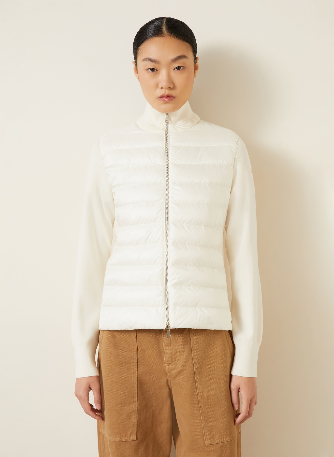 MONCLER Lightweight-Daunenjacke im Materialmix: WEISS
