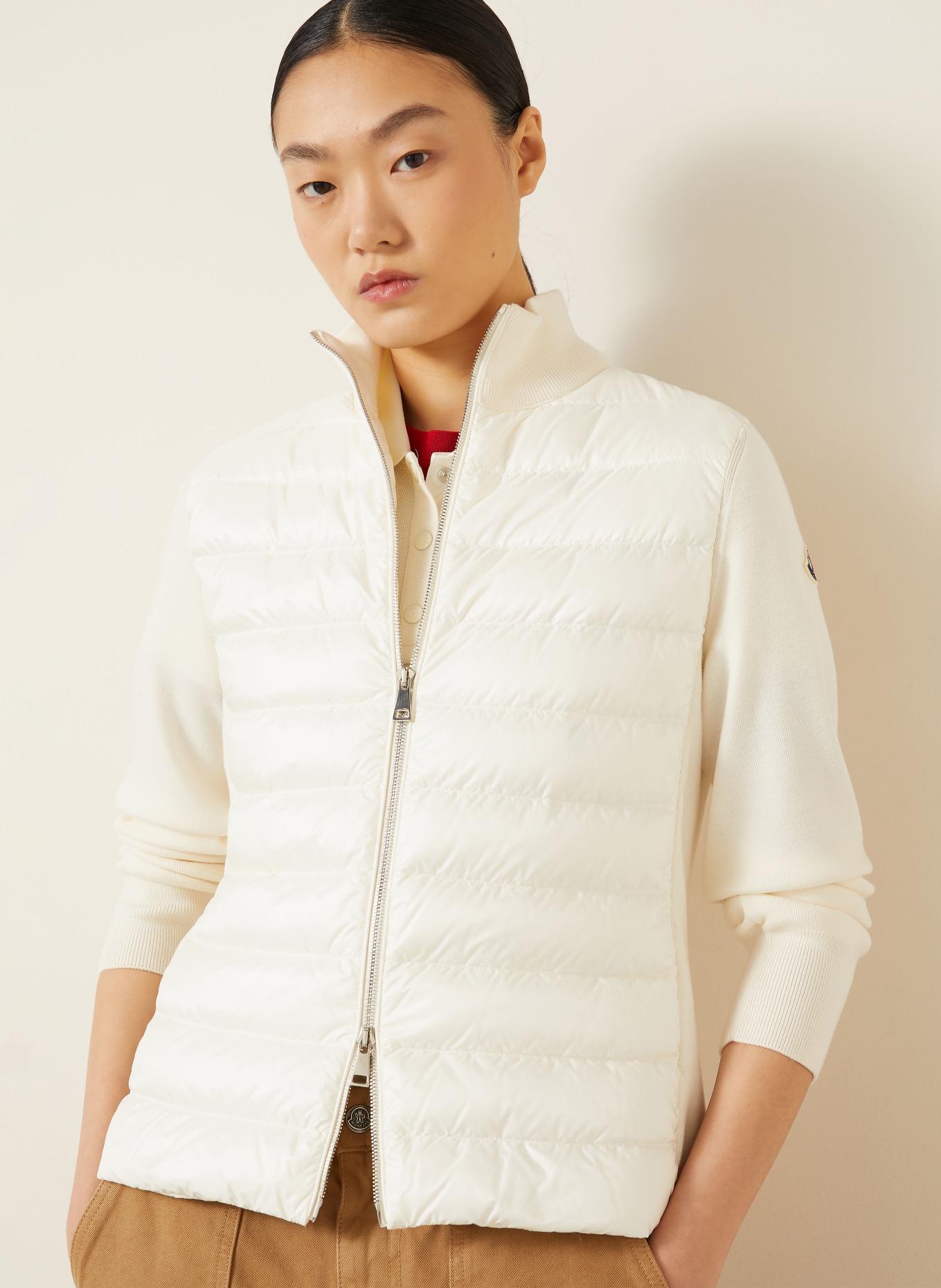 MONCLER Lightweight-Daunenjacke im Materialmix: WEISS