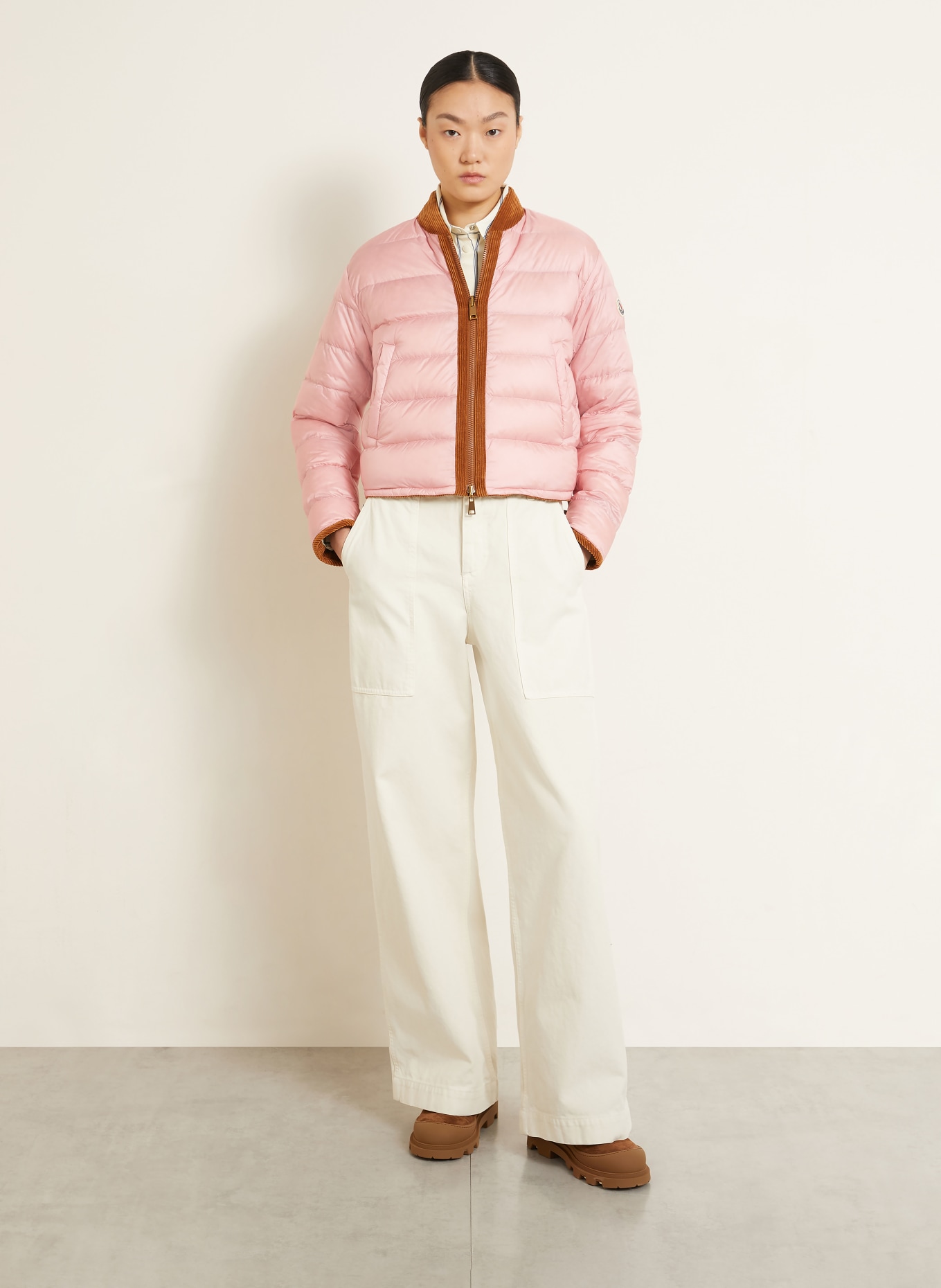 MONCLER BLAGEON Reversible Down Bomber Jacket: BROWN / PINK