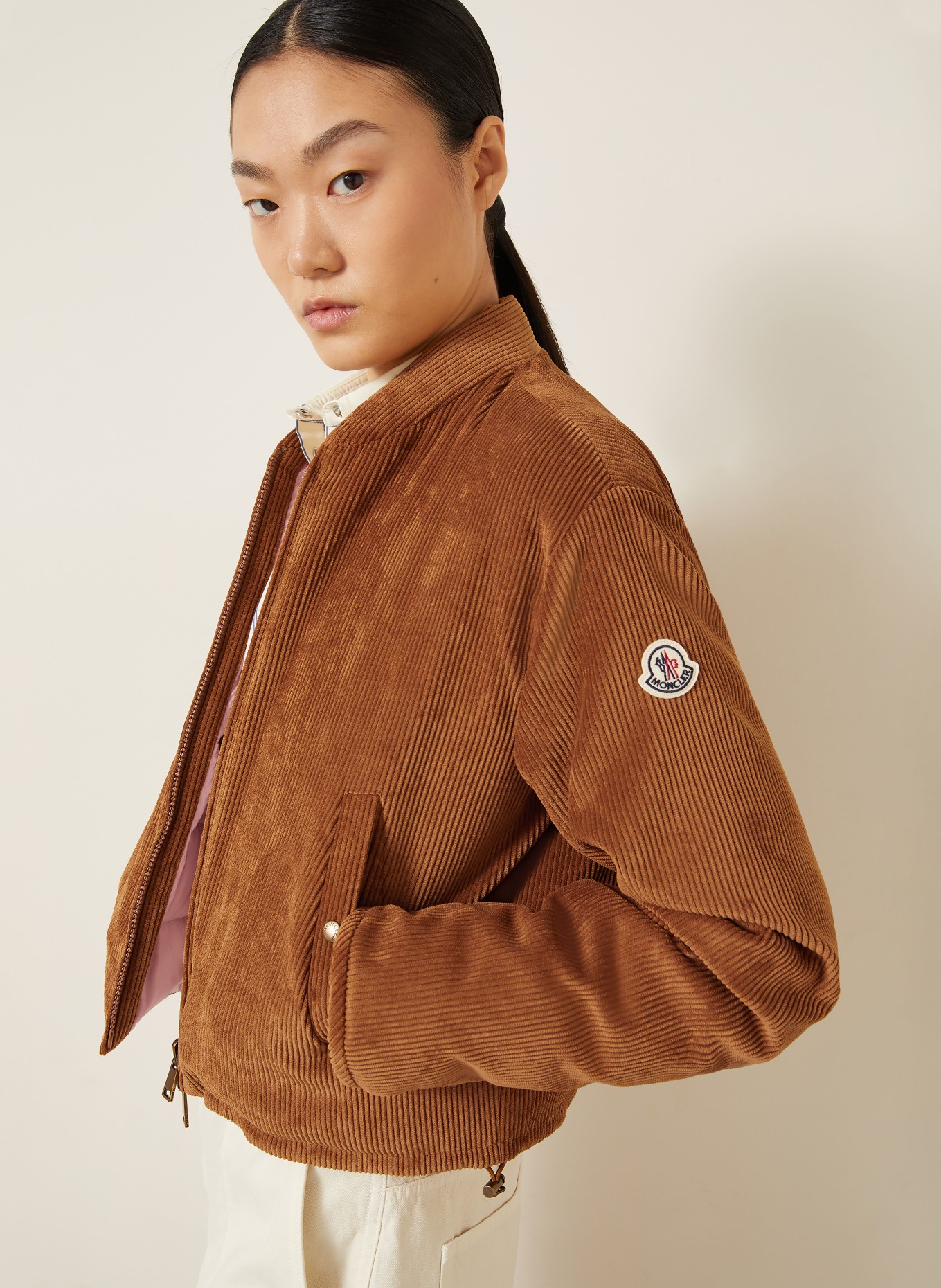MONCLER BLAGEON Reversible Down Bomber Jacket: BROWN / PINK