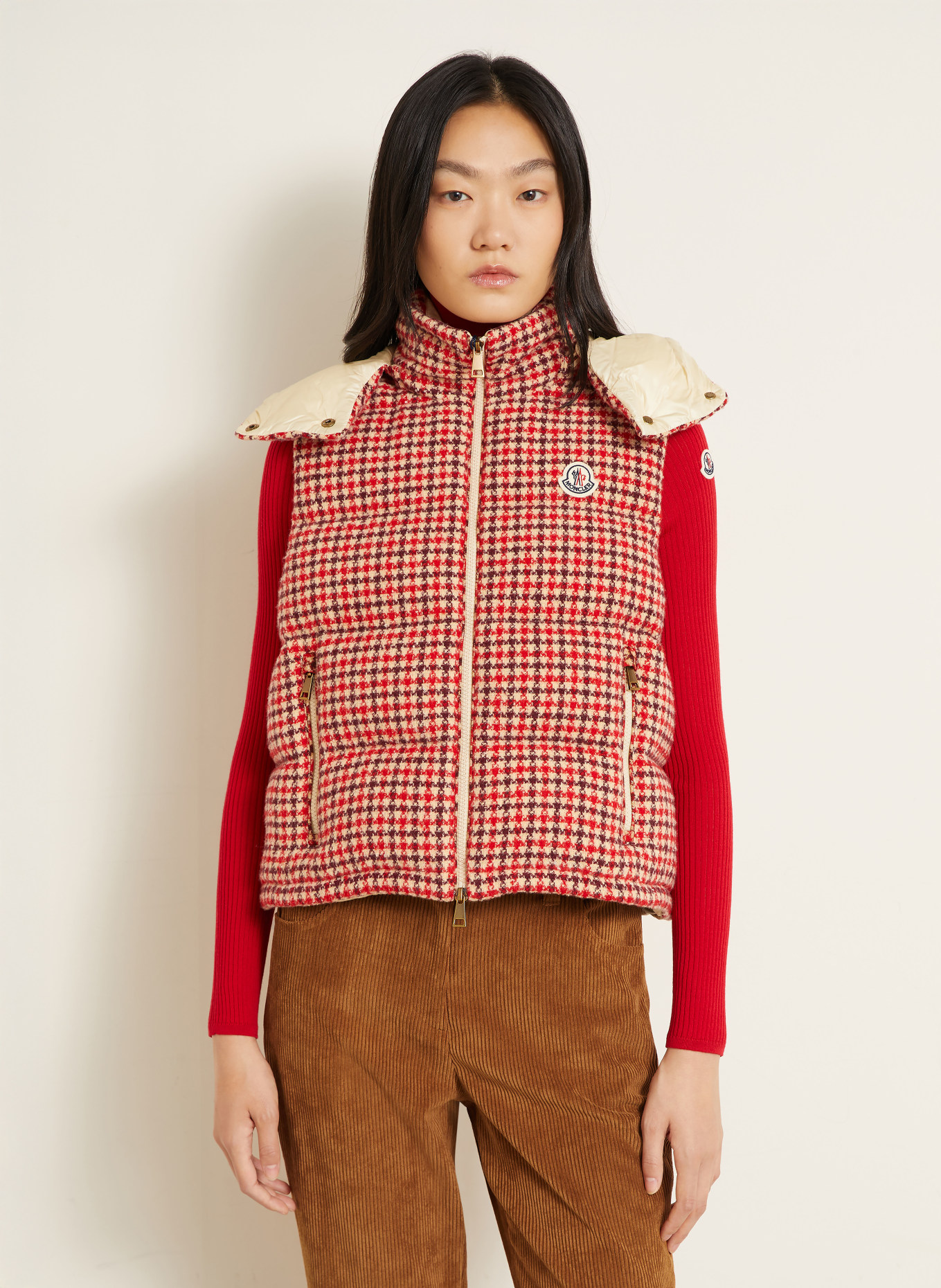 MONCLER Daunenweste NIVEROLLE: ROT / BEIGE / DUNKELROT