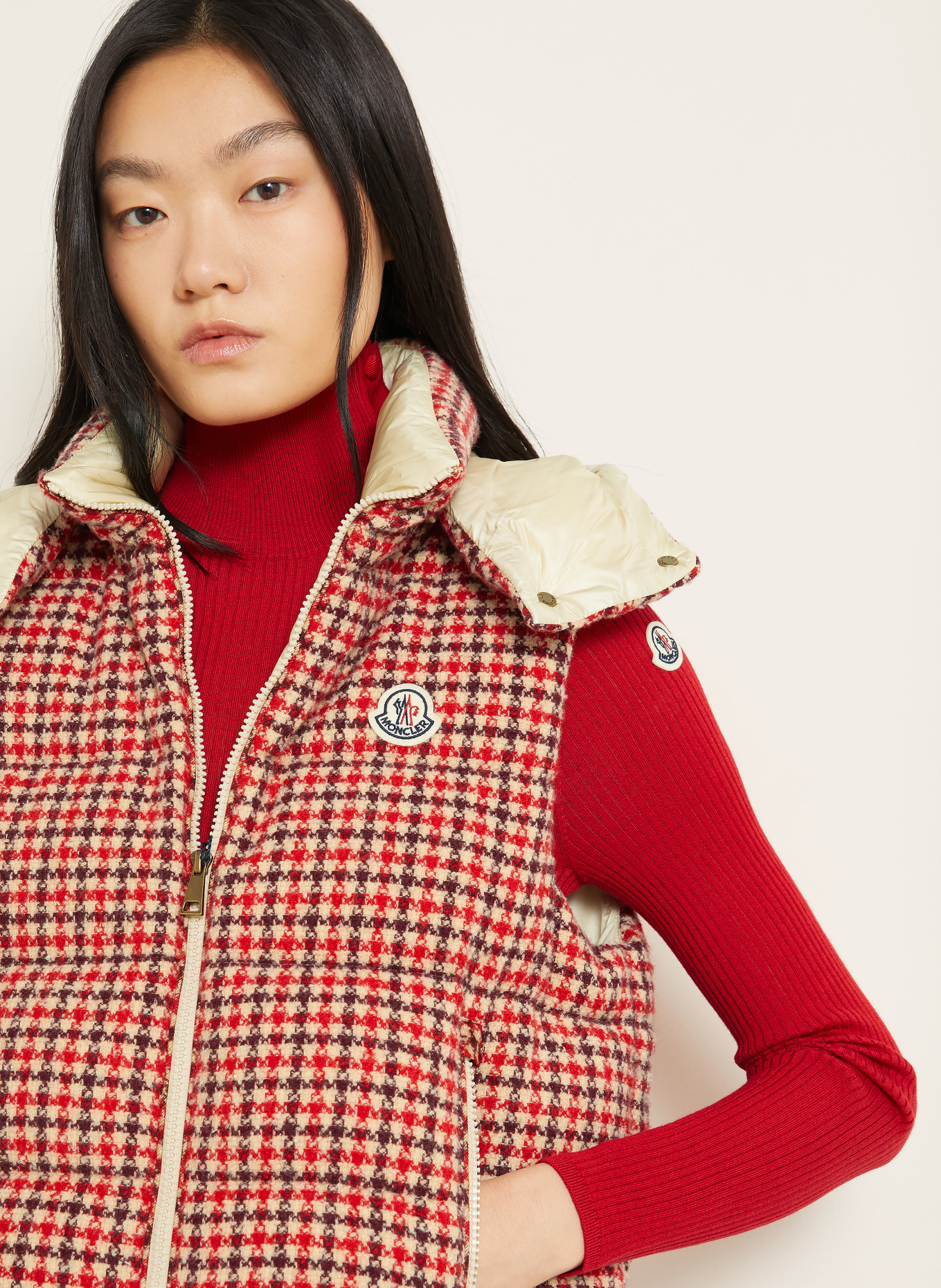 MONCLER Daunenweste NIVEROLLE: ROT / BEIGE / DUNKELROT
