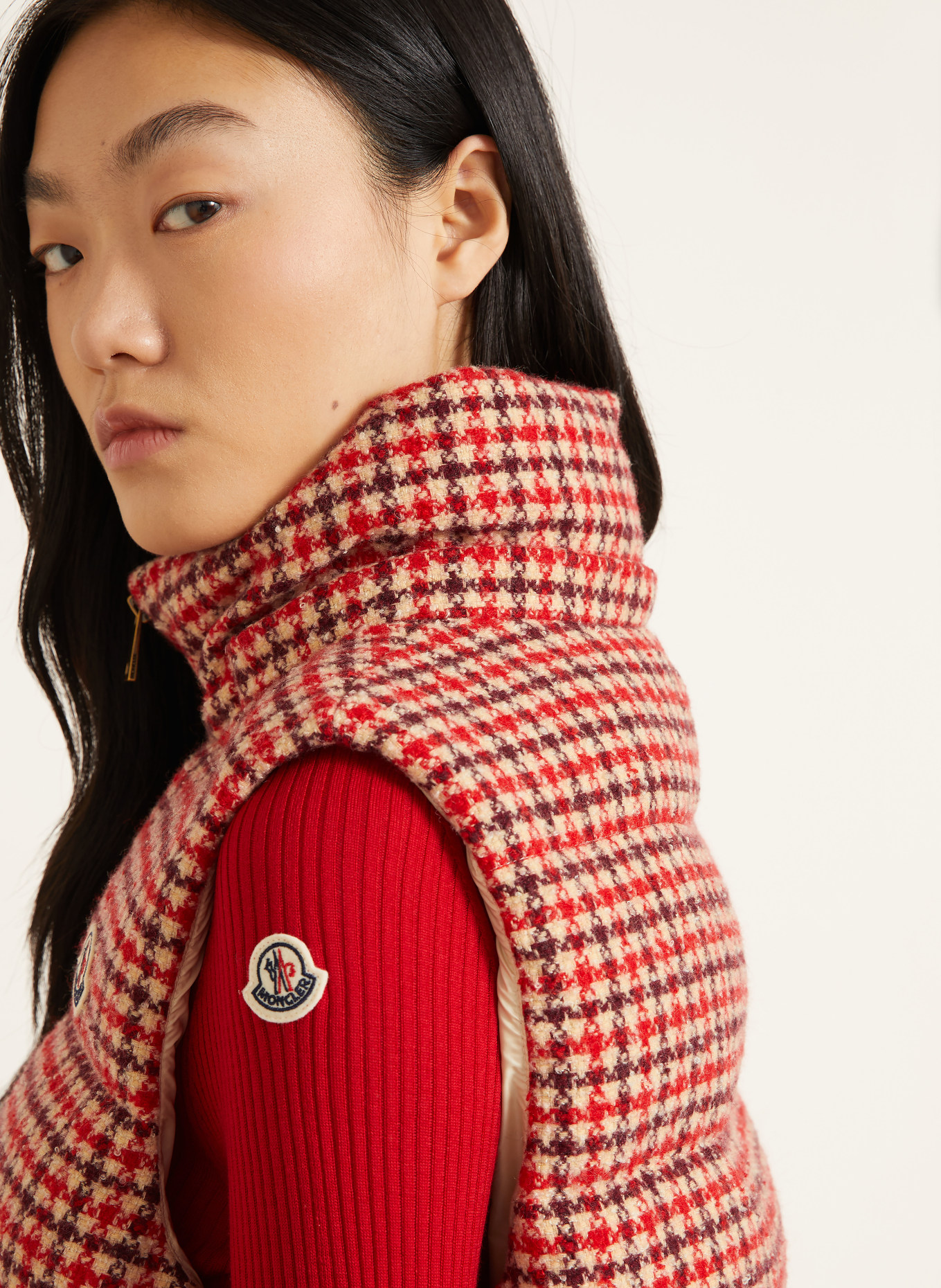 MONCLER Daunenweste NIVEROLLE: ROT / BEIGE / DUNKELROT