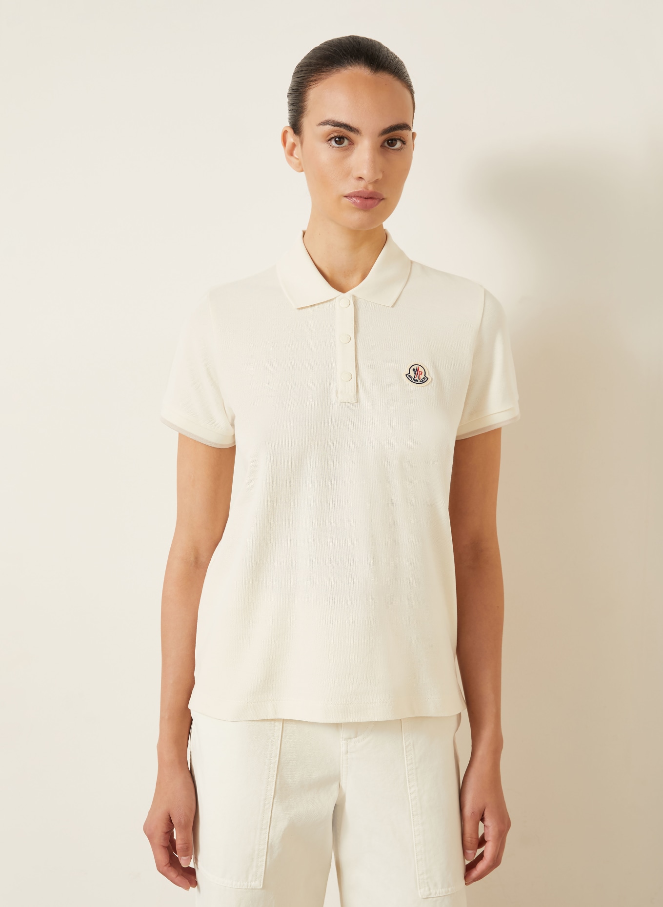 MONCLER Piqué polo shirt: ECRU / LIGHT GRAY