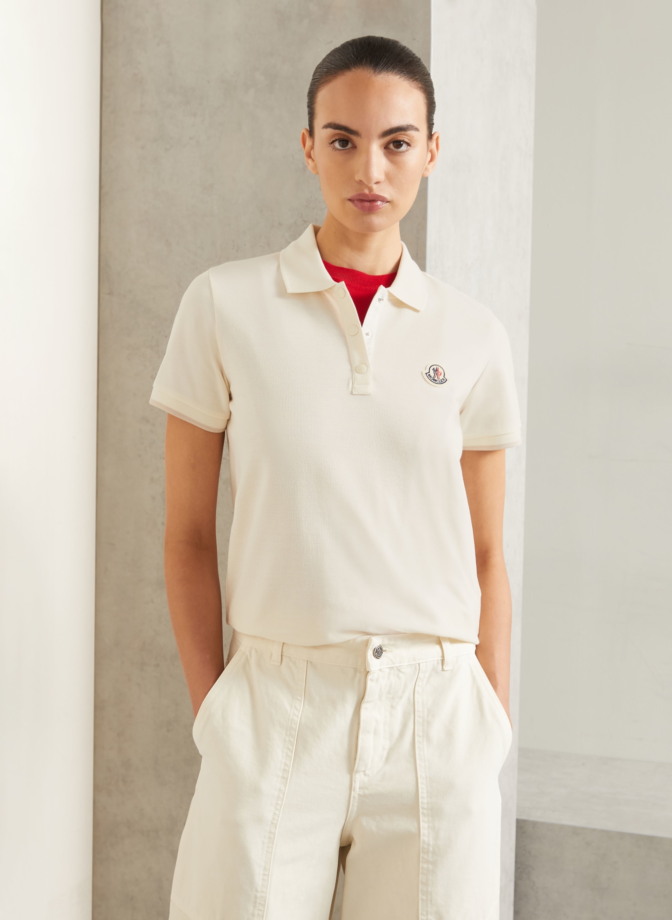 MONCLER Piqué polo shirt: ECRU / LIGHT GRAY