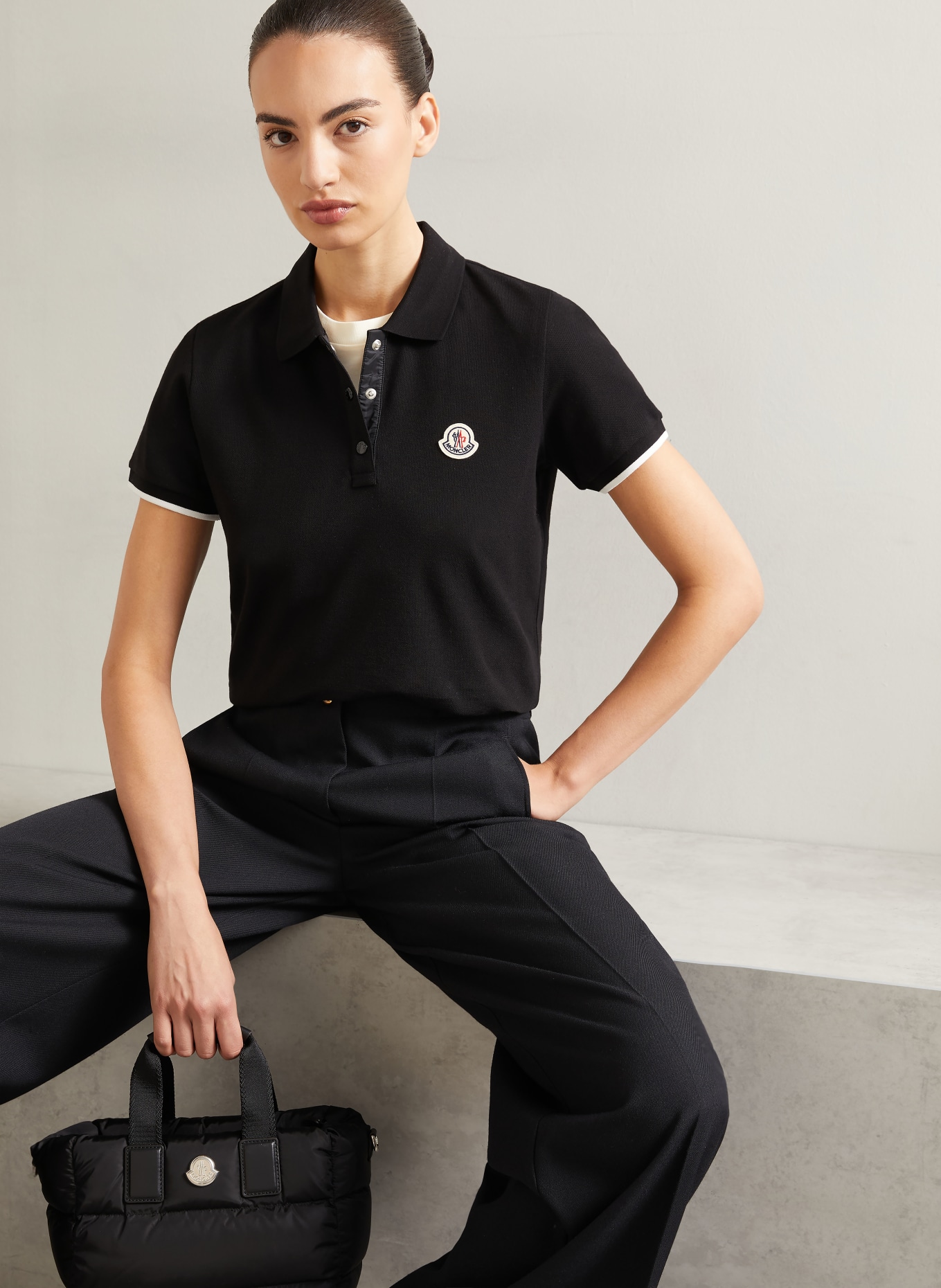MONCLER Piqué polo shirt: BLACK / WHITE