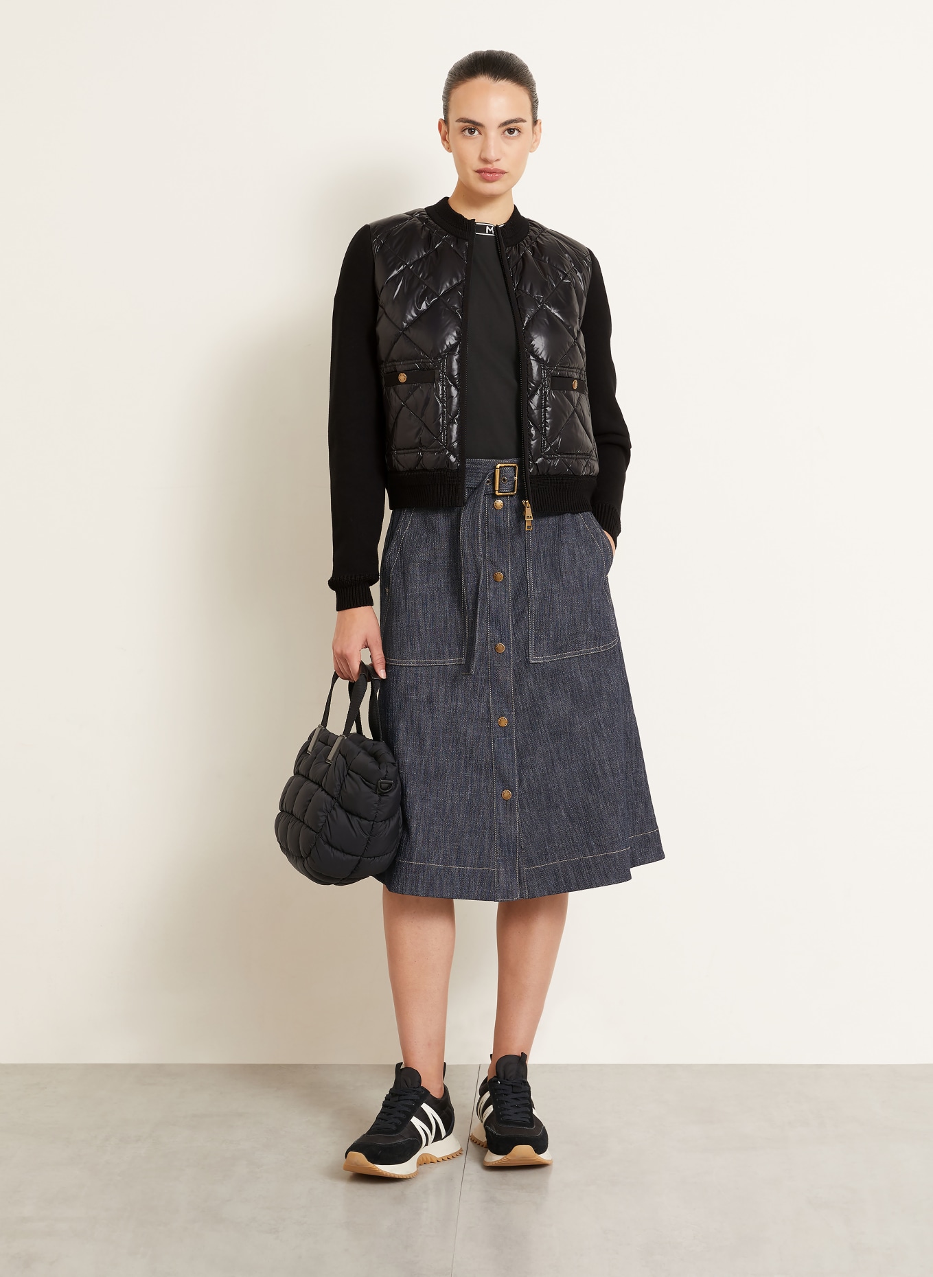 MONCLER Lightweight-Daunenjacke im Materialmix: SCHWARZ