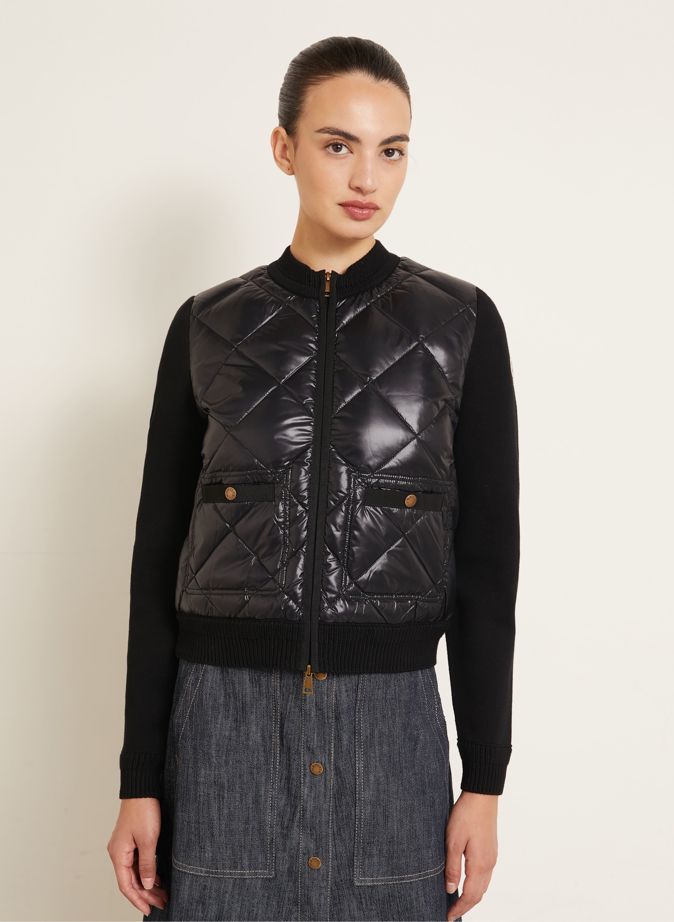 MONCLER Lightweight-Daunenjacke im Materialmix: SCHWARZ