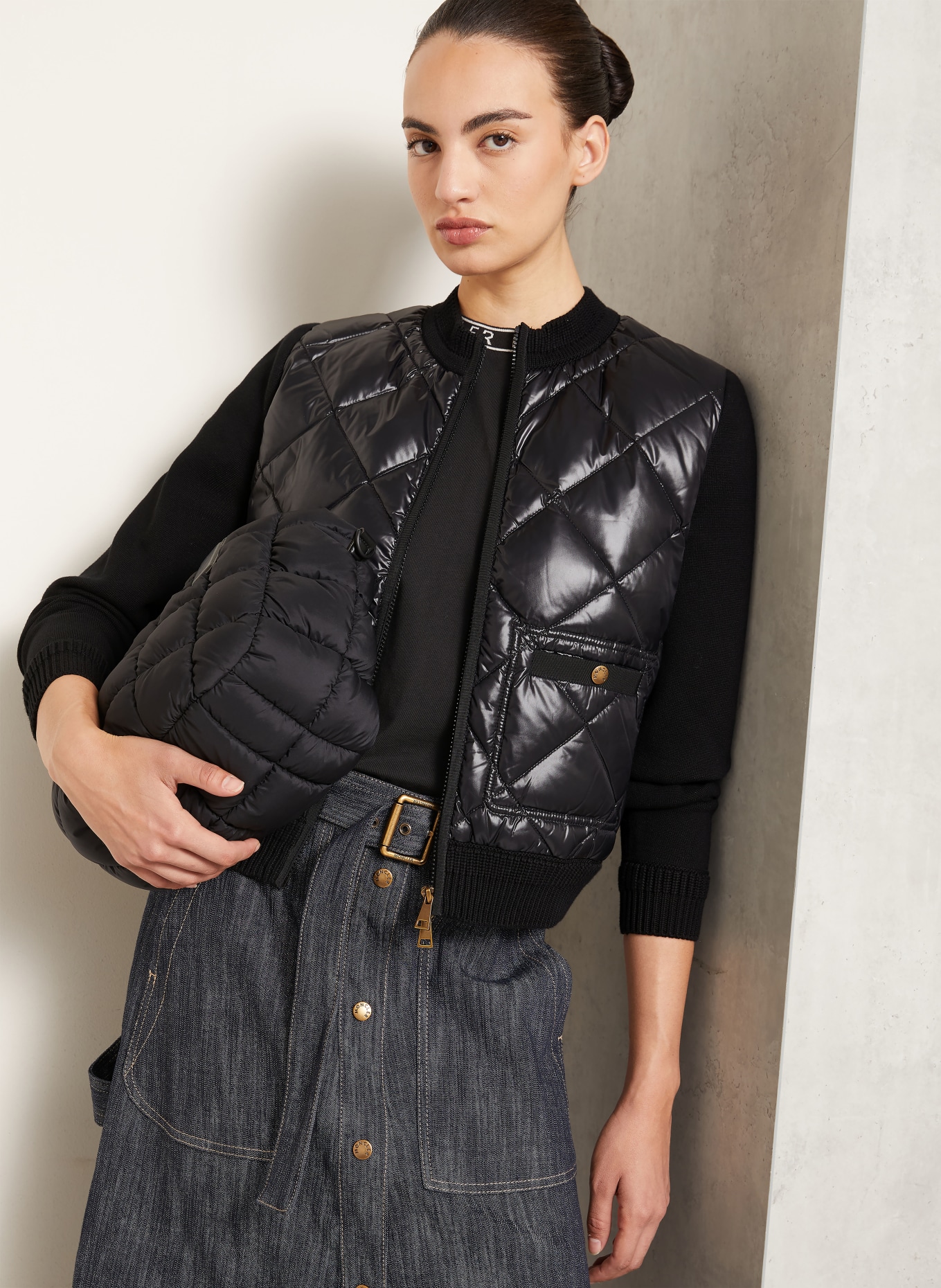 MONCLER Lightweight-Daunenjacke im Materialmix: SCHWARZ